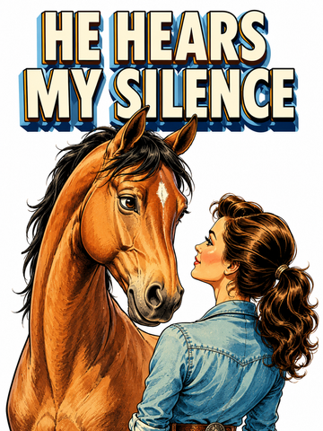 Woman sharing a quiet moment with her horse in the He Hears My Silence vintage horse lovers artwork.