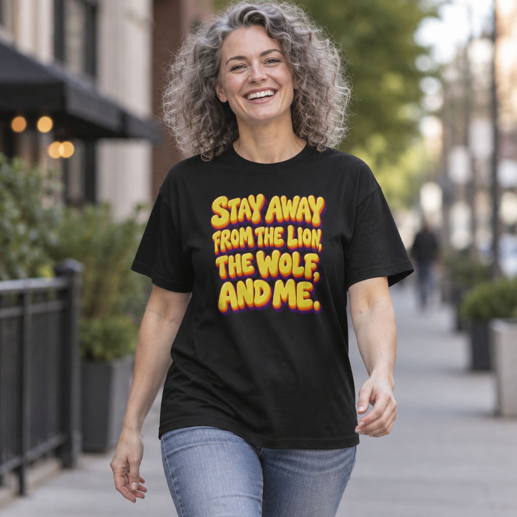 Sarcastic Humor Lovers | Men’s Box Tee — Stay Away From The Lion, The Wolf, And Me. by printfluence