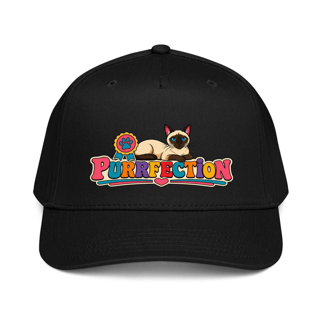 Retro Siamese Cat Purrfection | 5-Panel Mid-Profile Baseball Cap by printfluence.net