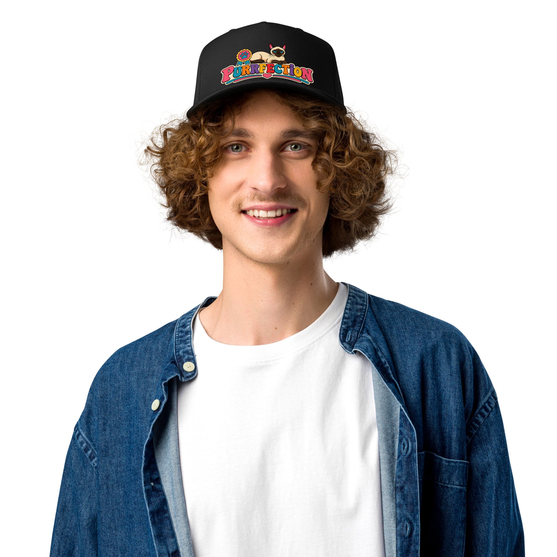 Retro Siamese Cat Purrfection | 5-Panel Mid-Profile Baseball Cap by printfluence.net