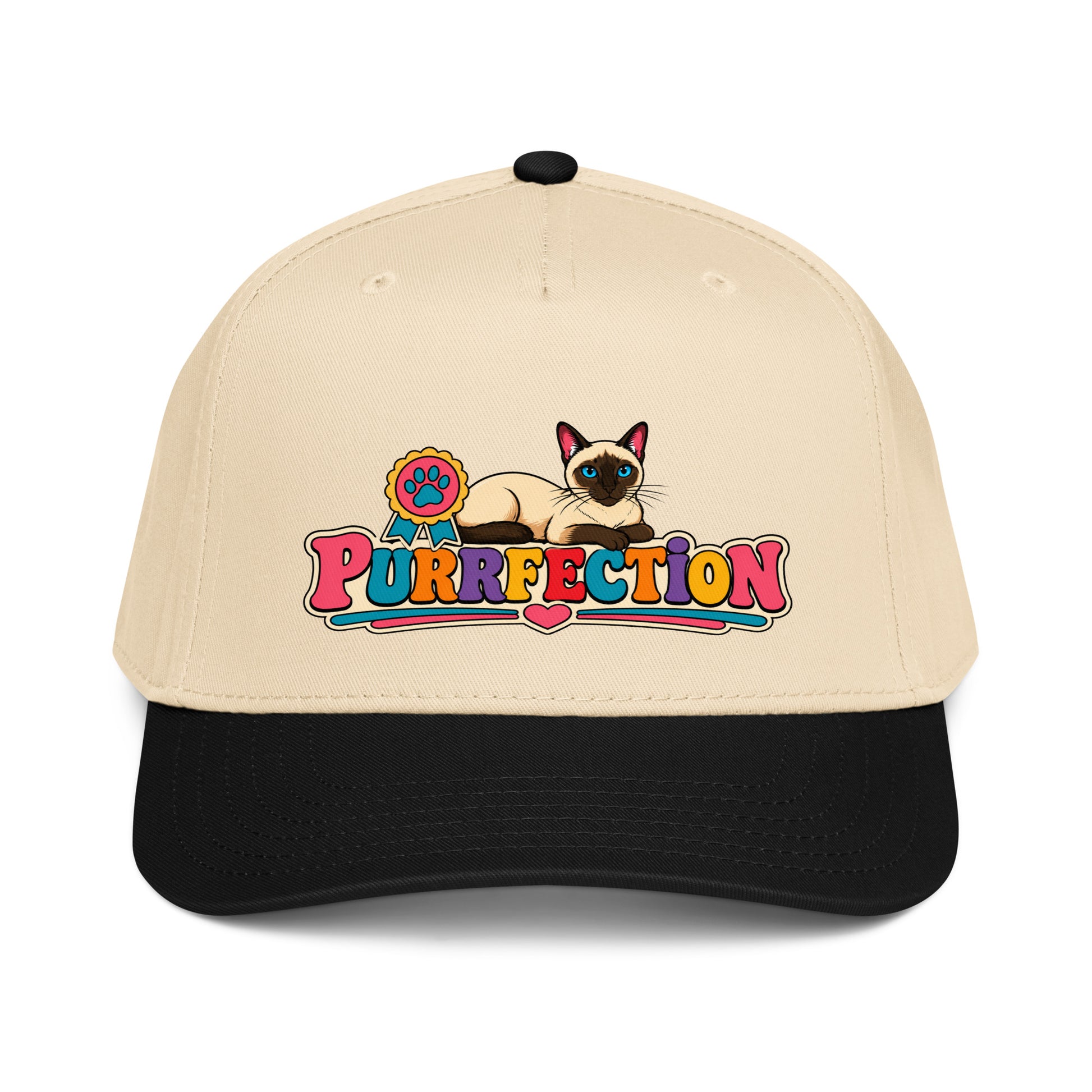 Retro Siamese Cat Purrfection | 5-Panel Mid-Profile Baseball Cap by printfluence.net