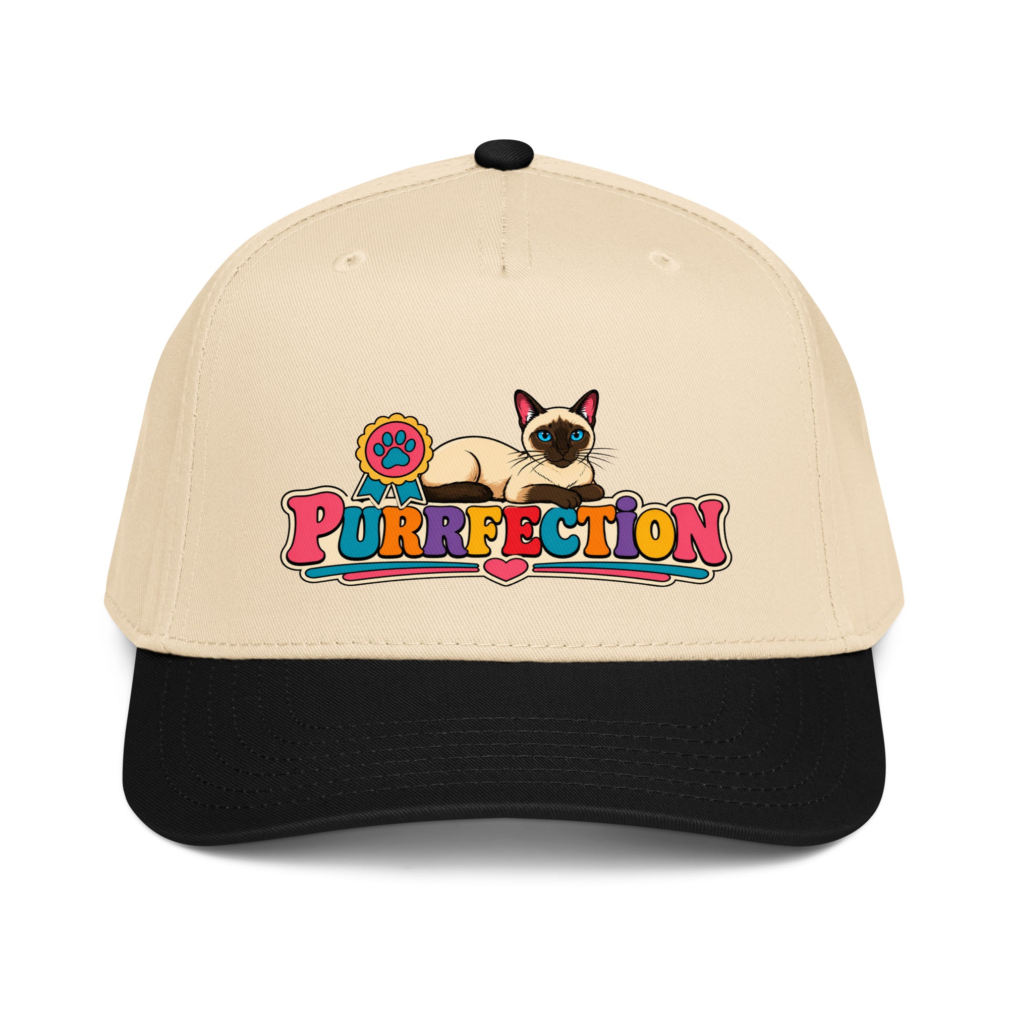 Retro Siamese Cat Purrfection | 5-Panel Mid-Profile Baseball Cap by printfluence.net