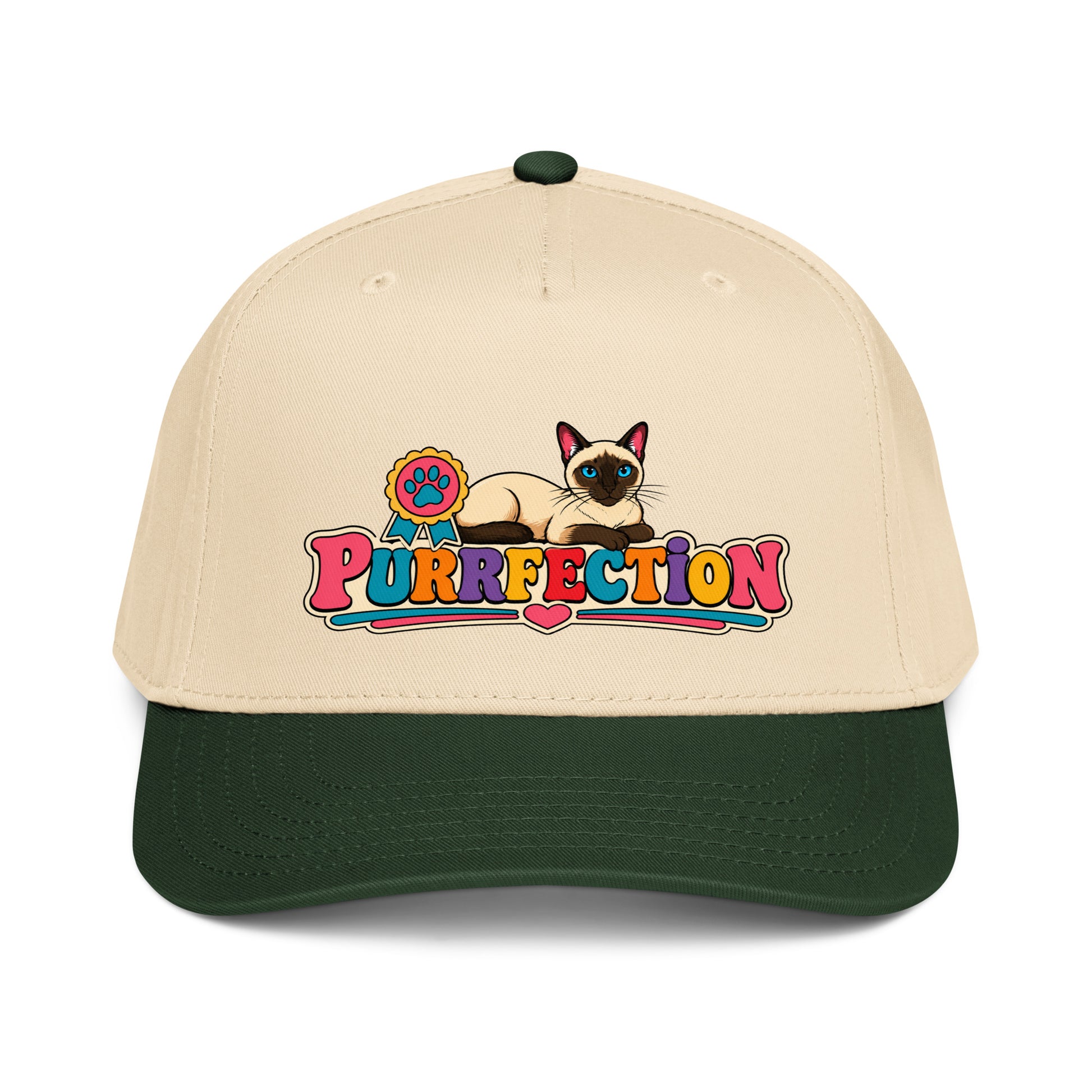 Retro Siamese Cat Purrfection | 5-Panel Mid-Profile Baseball Cap by printfluence.net