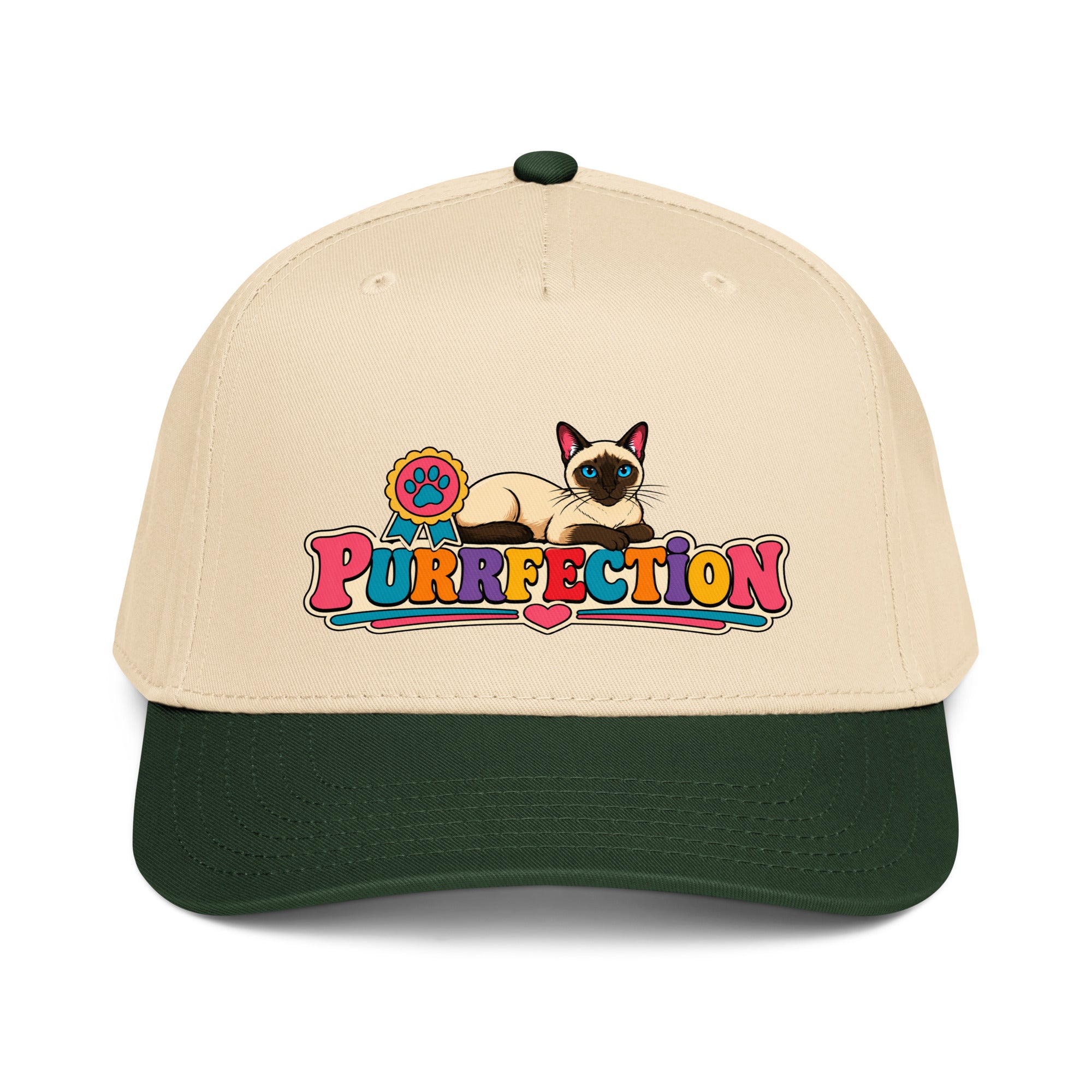 Retro Siamese Cat Purrfection | 5-Panel Mid-Profile Baseball Cap by printfluence.net