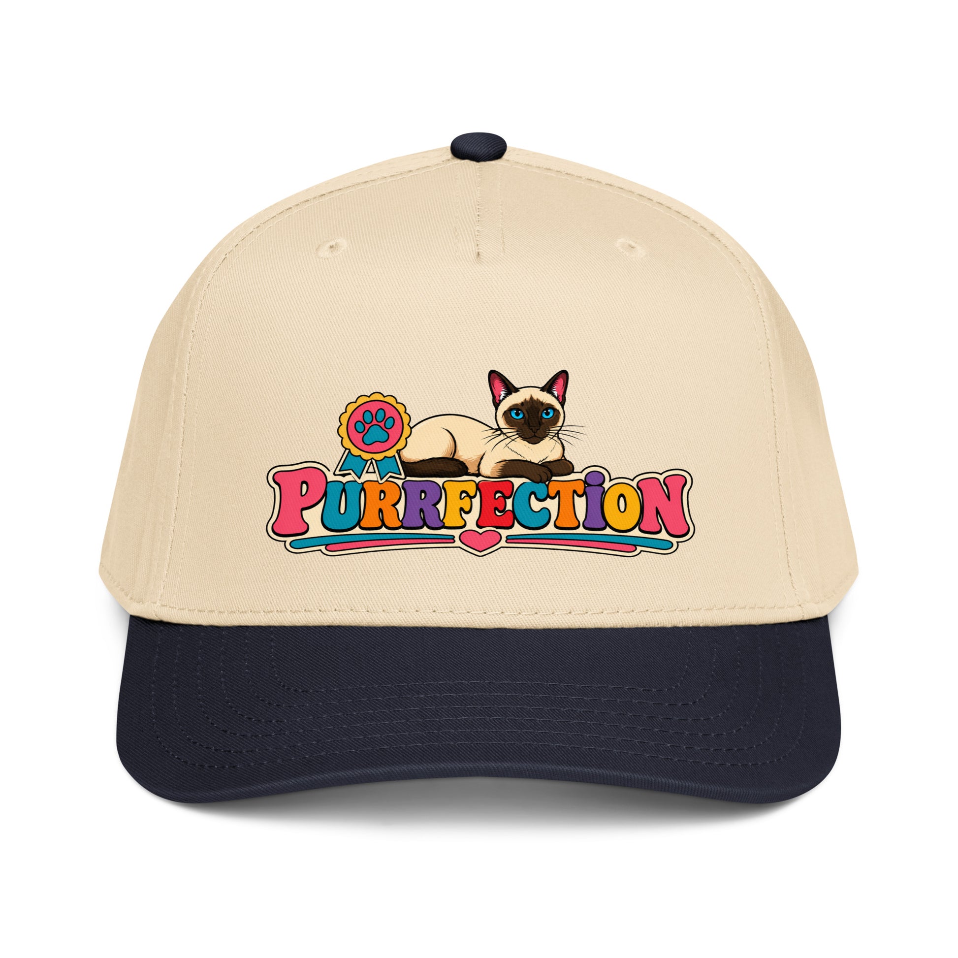 Retro Siamese Cat Purrfection | 5-Panel Mid-Profile Baseball Cap by printfluence.net