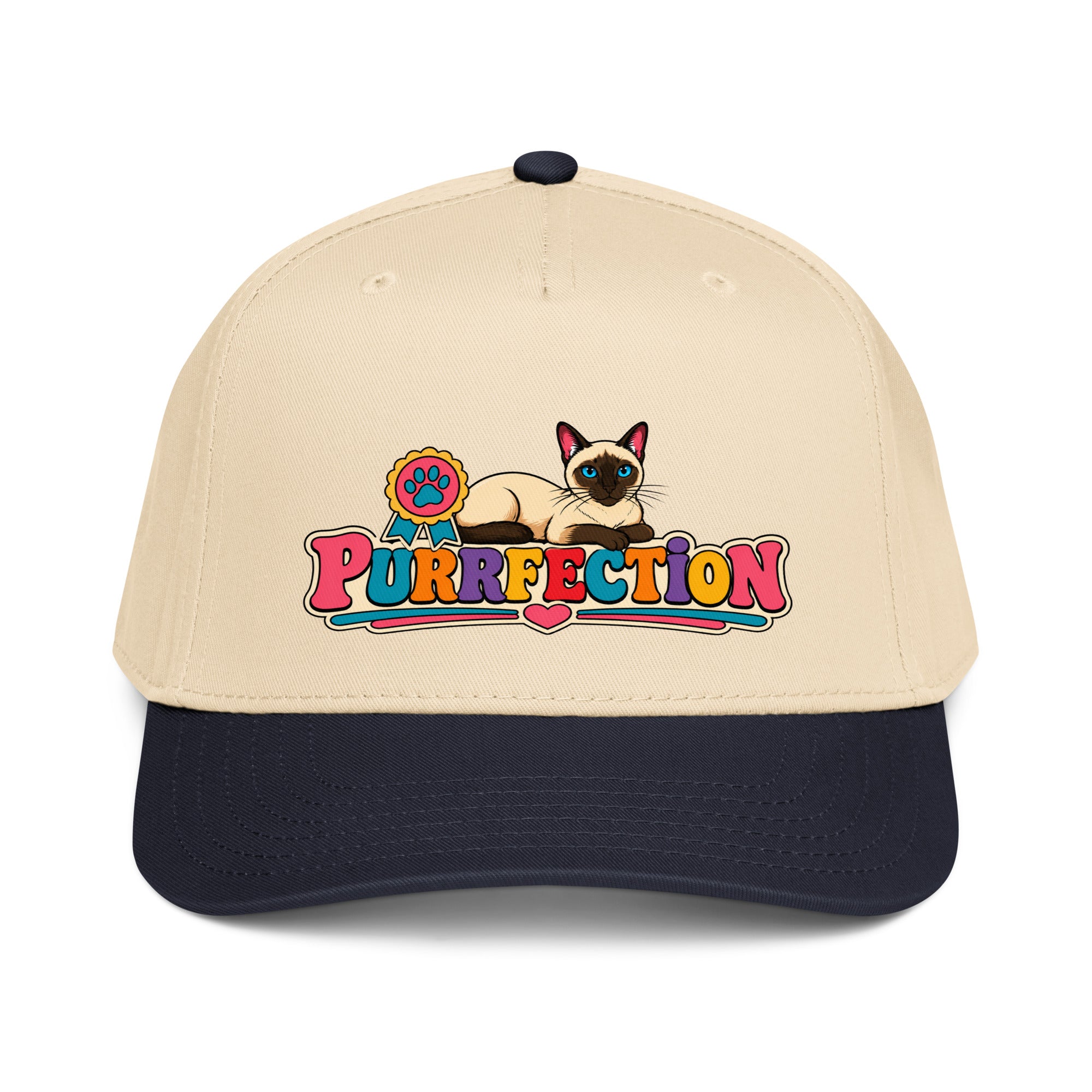 Retro Siamese Cat Purrfection | 5-Panel Mid-Profile Baseball Cap by printfluence.net