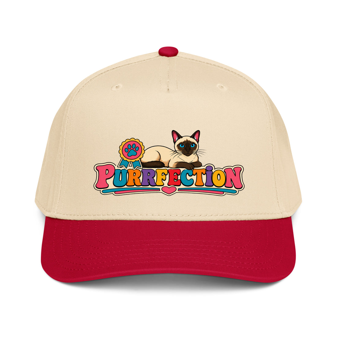 Retro Siamese Cat Purrfection | 5-Panel Mid-Profile Baseball Cap by printfluence.net