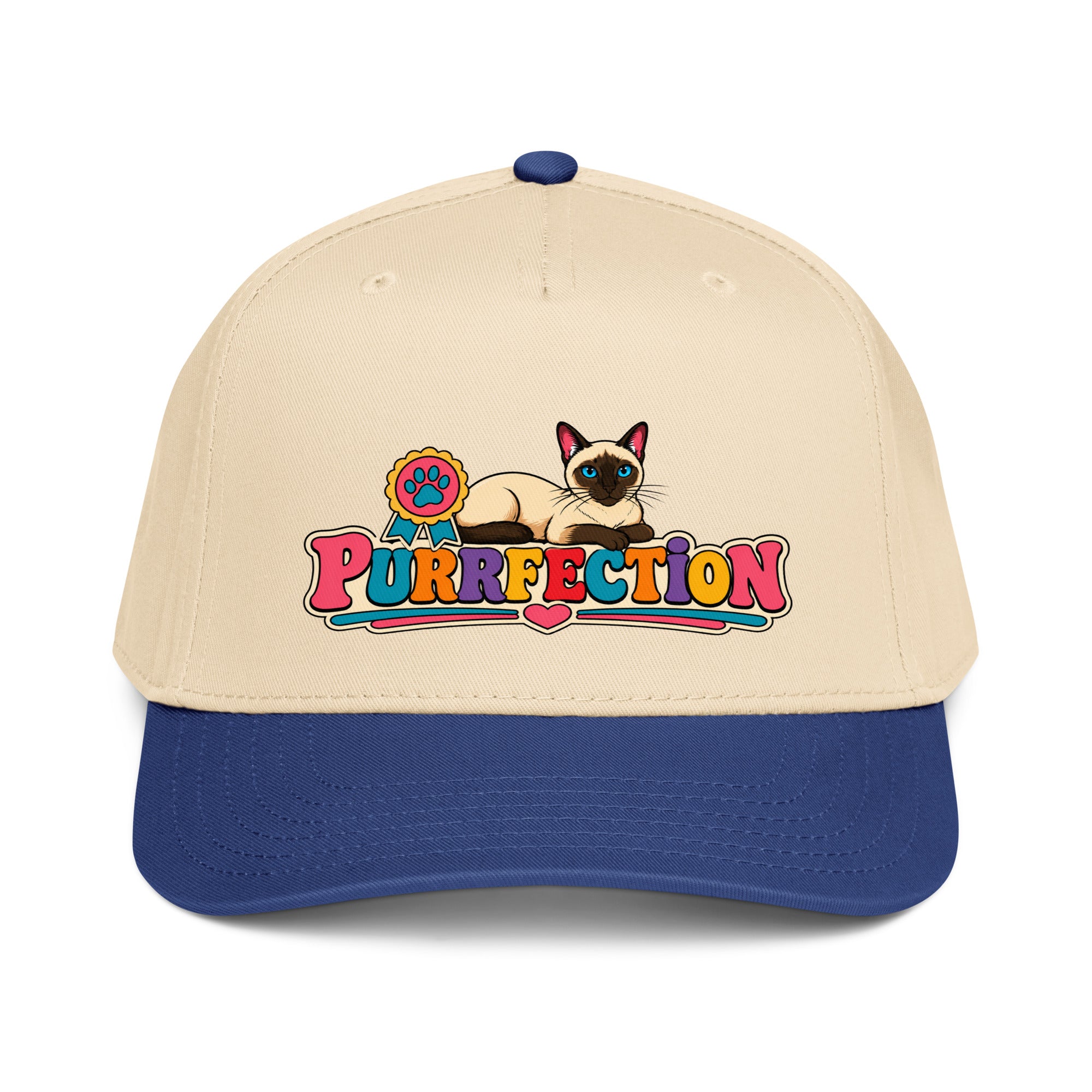 Retro Siamese Cat Purrfection | 5-Panel Mid-Profile Baseball Cap by printfluence.net