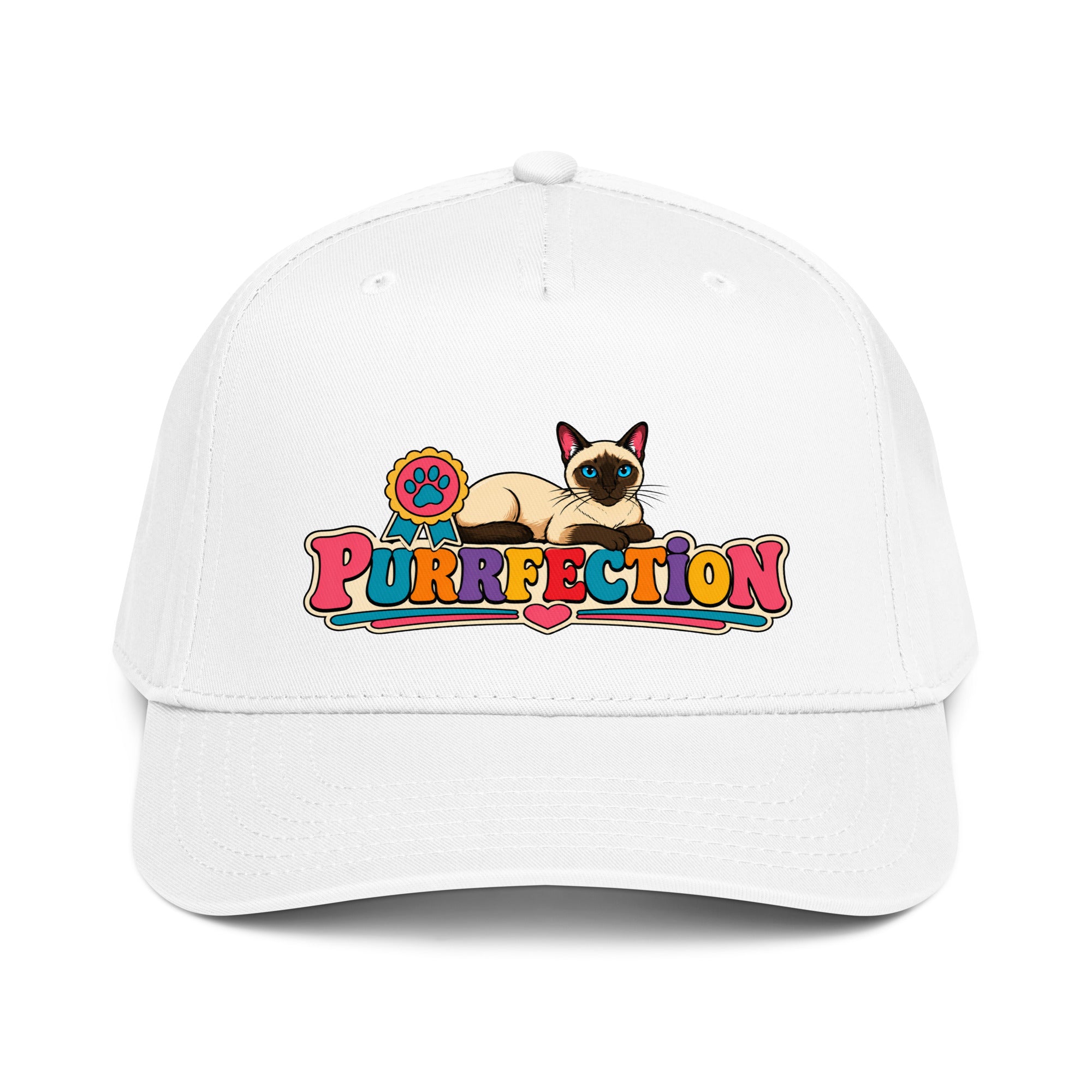 Retro Siamese Cat Purrfection | 5-Panel Mid-Profile Baseball Cap by printfluence.net