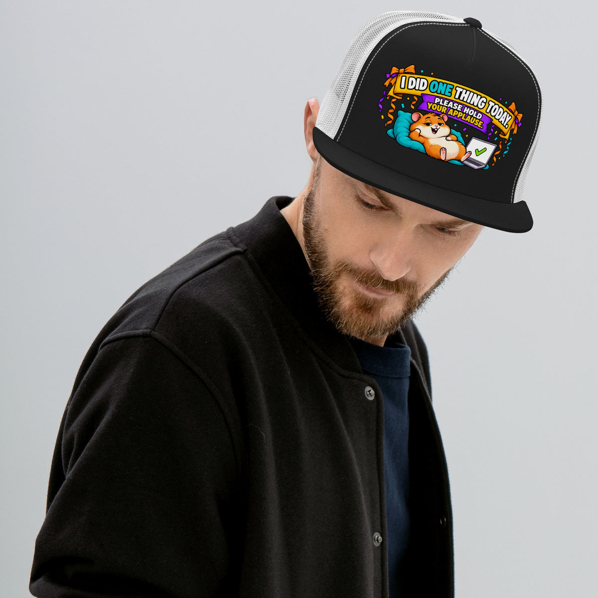 Sarcastic Humor Lovers | 5 Panel Trucker Cap — I DID ONE THING TODAY. PLEASE HOLD YOUR APPLAUSE. by printfluence