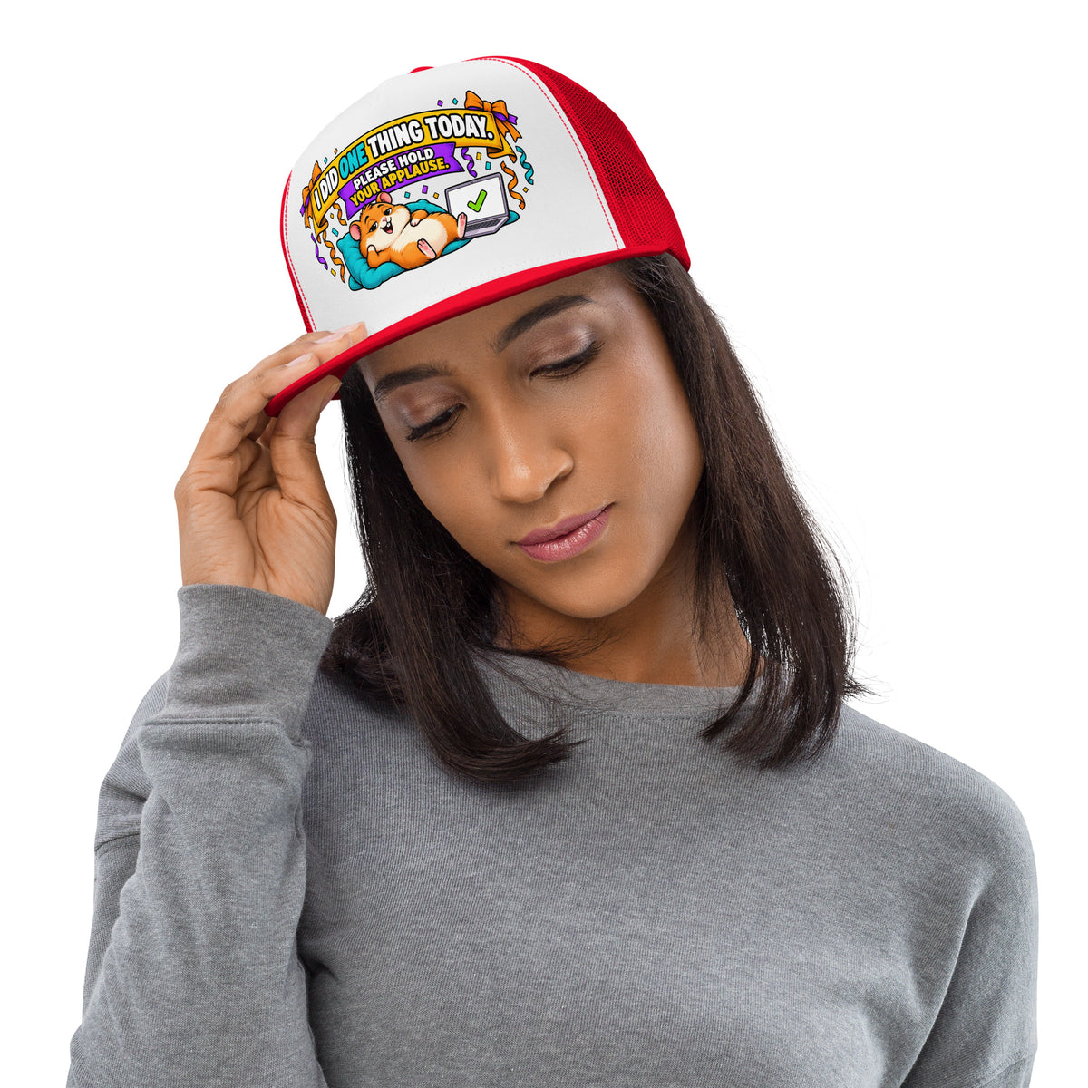 Sarcastic Humor Lovers | 5 Panel Trucker Cap — I DID ONE THING TODAY. PLEASE HOLD YOUR APPLAUSE. by printfluence