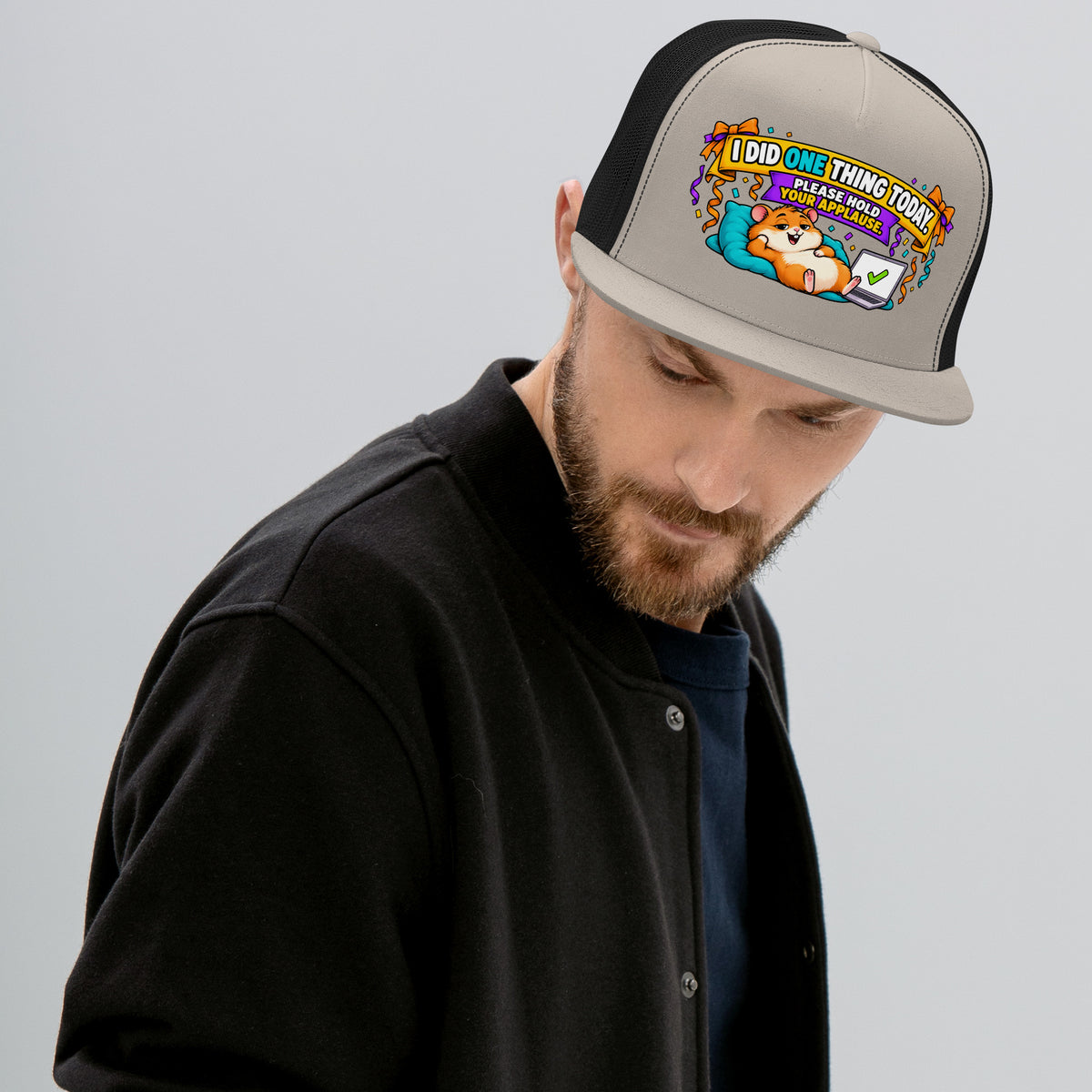 Sarcastic Humor Lovers | 5 Panel Trucker Cap — I DID ONE THING TODAY. PLEASE HOLD YOUR APPLAUSE. by printfluence