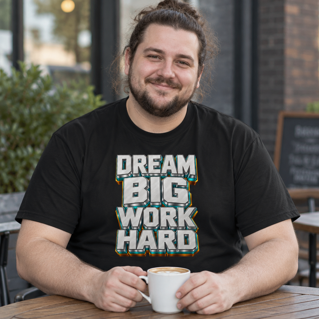 Inspirational Quotes Lovers | Unisex Garment-Dyed Drop-Shoulder T-Shirt — DREAM BIG WORK HARD by printfluence
