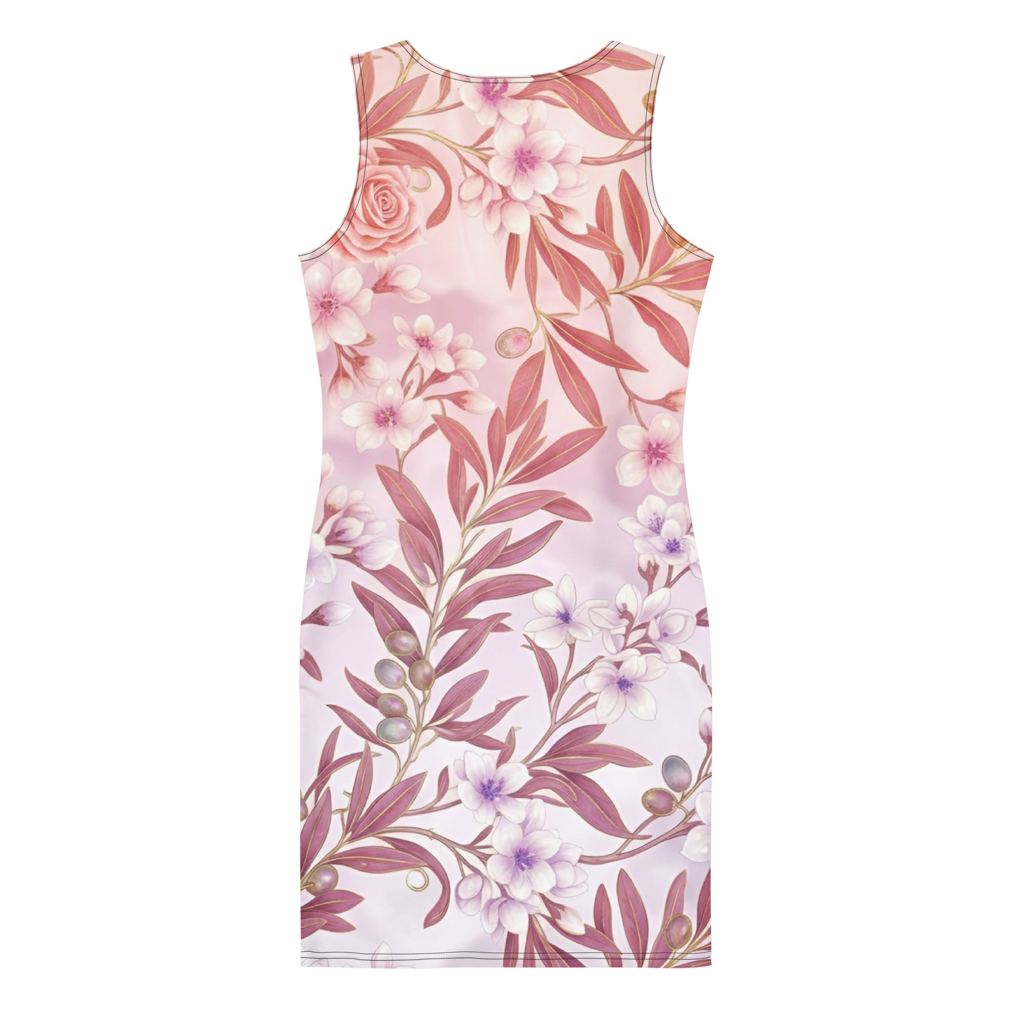 Bodycon dress - Blush Botanical Bodycon Dress – Romantic Pink Leaf Print Sleek Fit by printfluence.net