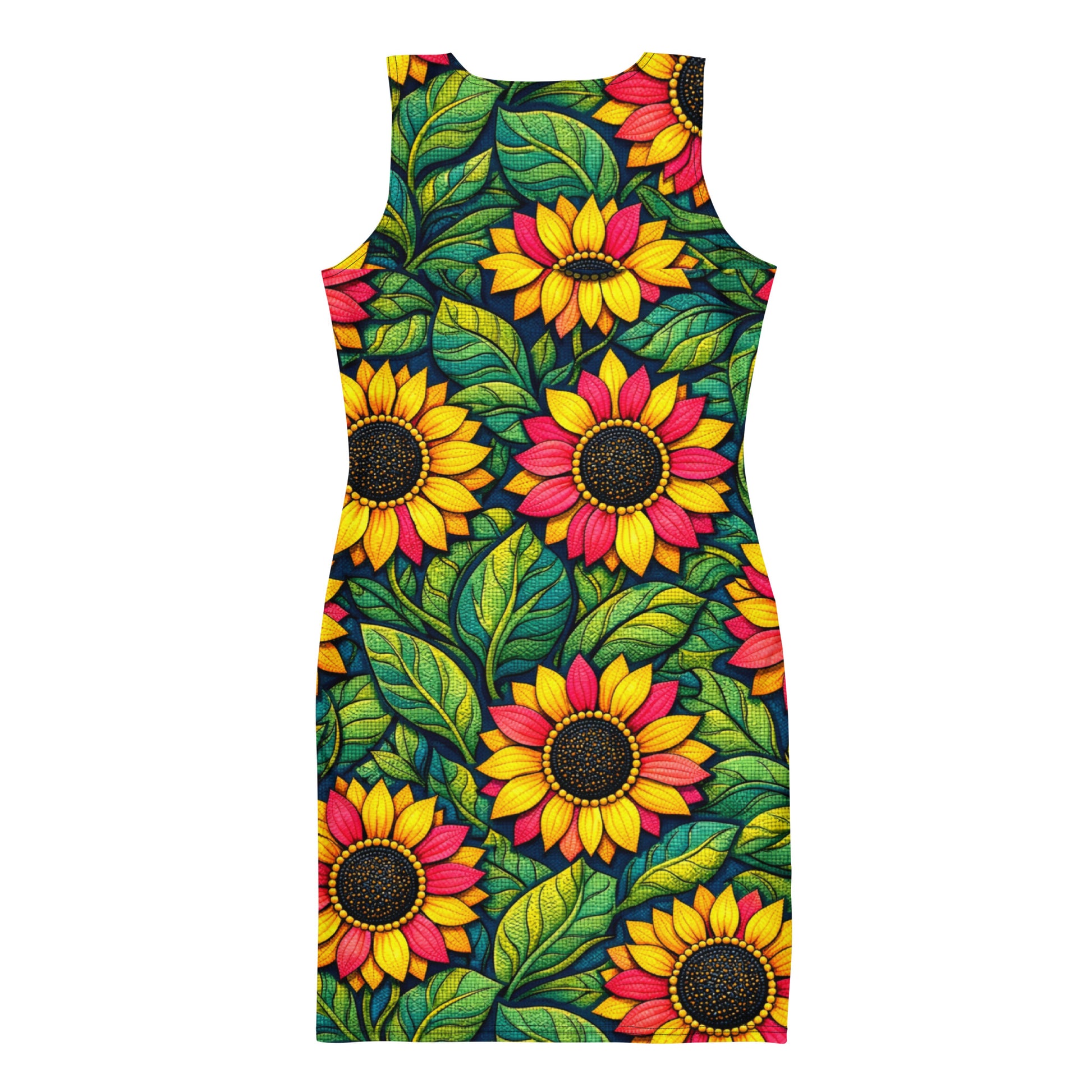 Bodycon dress - Sunflower Bloom Bodycon Dress – Vibrant Yellow Pink Floral Pattern Midi by printfluence.net