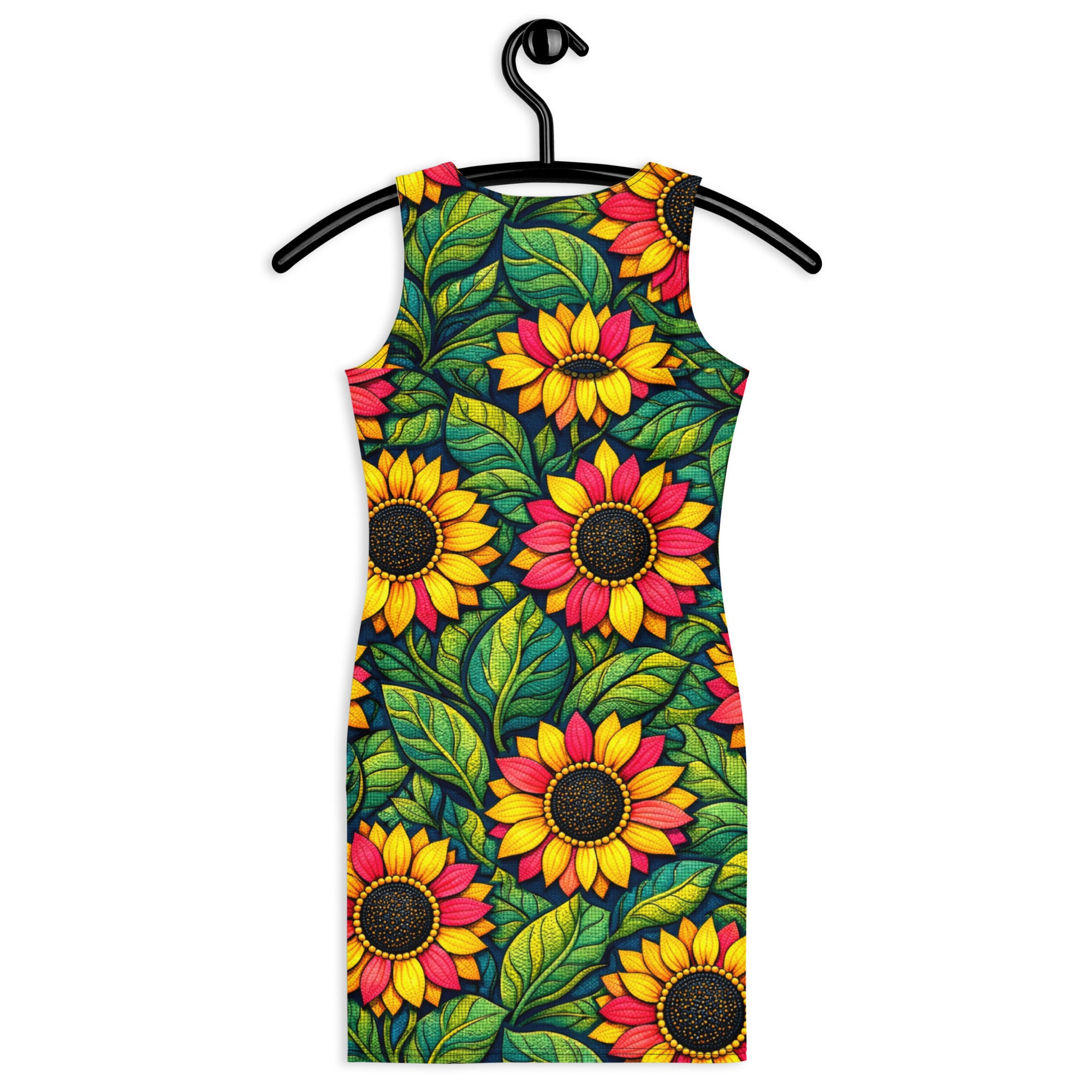 Bodycon dress - Sunflower Bloom Bodycon Dress – Vibrant Yellow Pink Floral Pattern Midi by printfluence.net