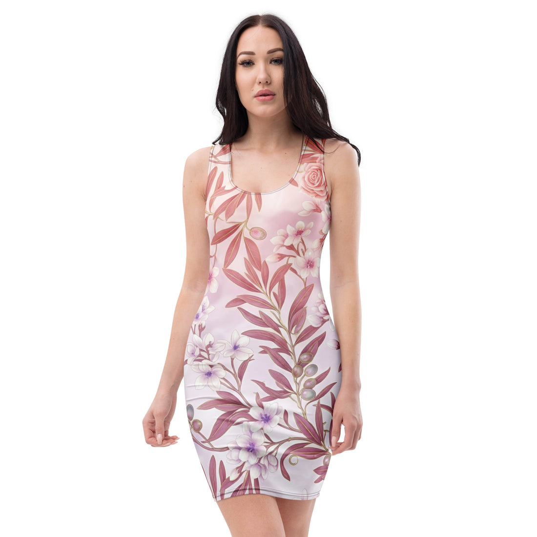 Bodycon dress - Blush Botanical Bodycon Dress – Romantic Pink Leaf Print Sleek Fit by printfluence.net