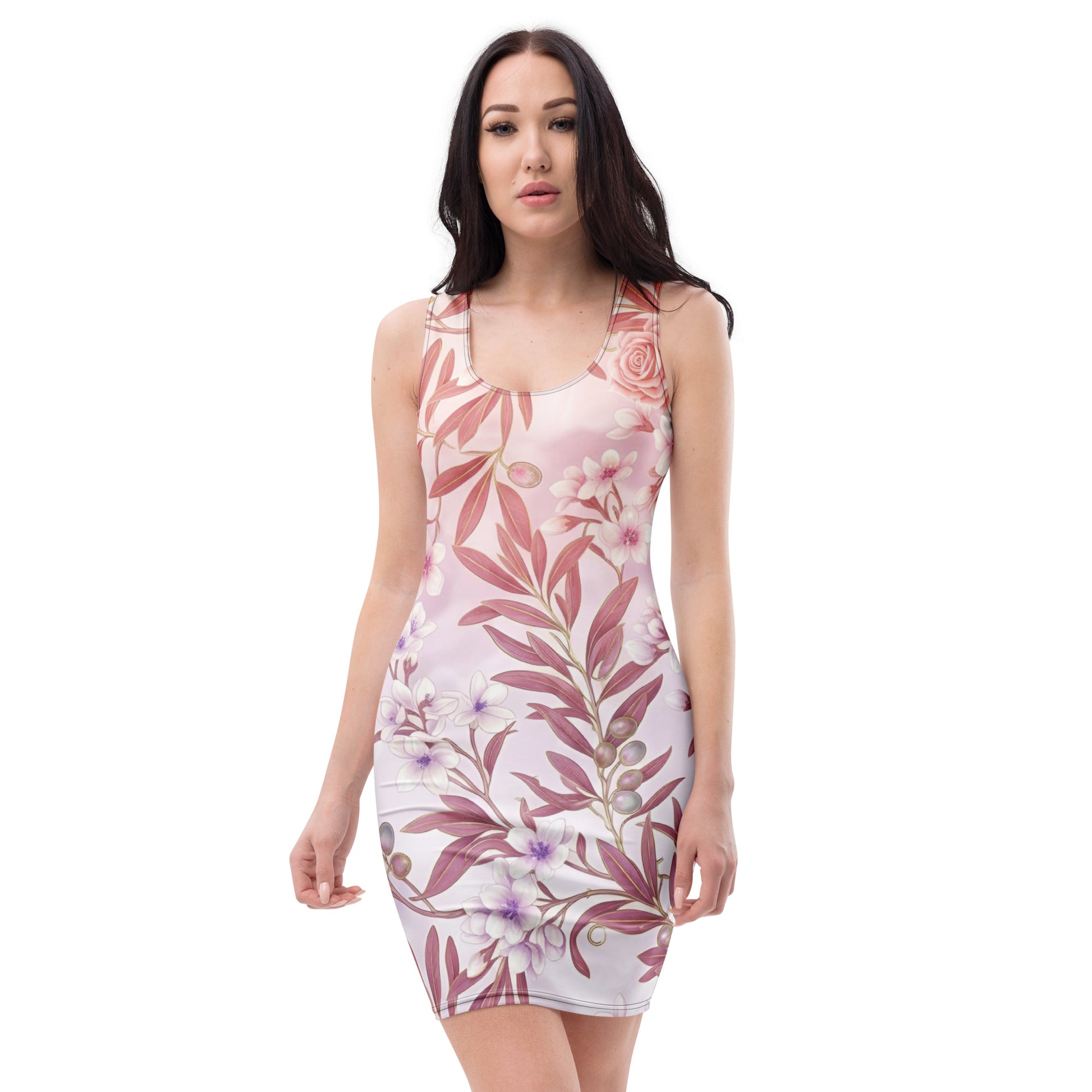 Bodycon dress - Blush Botanical Bodycon Dress – Romantic Pink Leaf Print Sleek Fit by printfluence.net