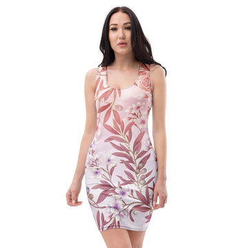 Bodycon dress - Blush Botanical Bodycon Dress – Romantic Pink Leaf Print Sleek Fit by printfluence.net