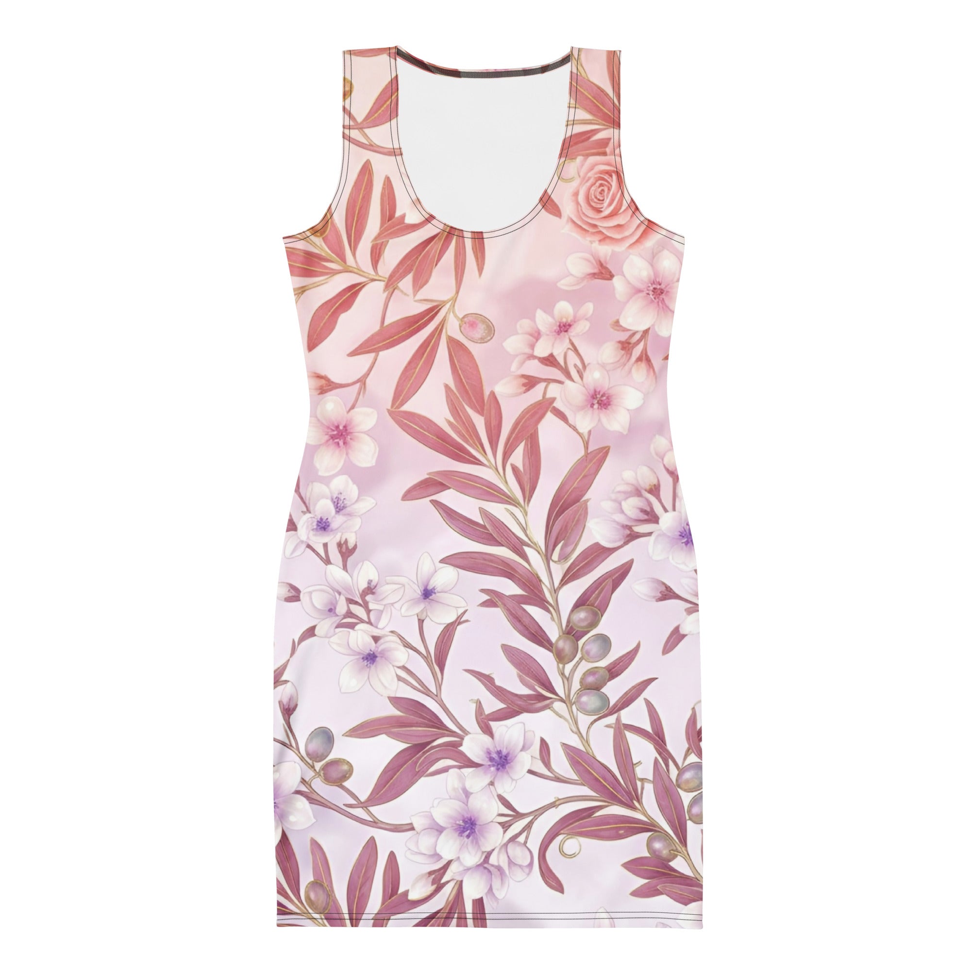 Bodycon dress - Blush Botanical Bodycon Dress – Romantic Pink Leaf Print Sleek Fit by printfluence.net