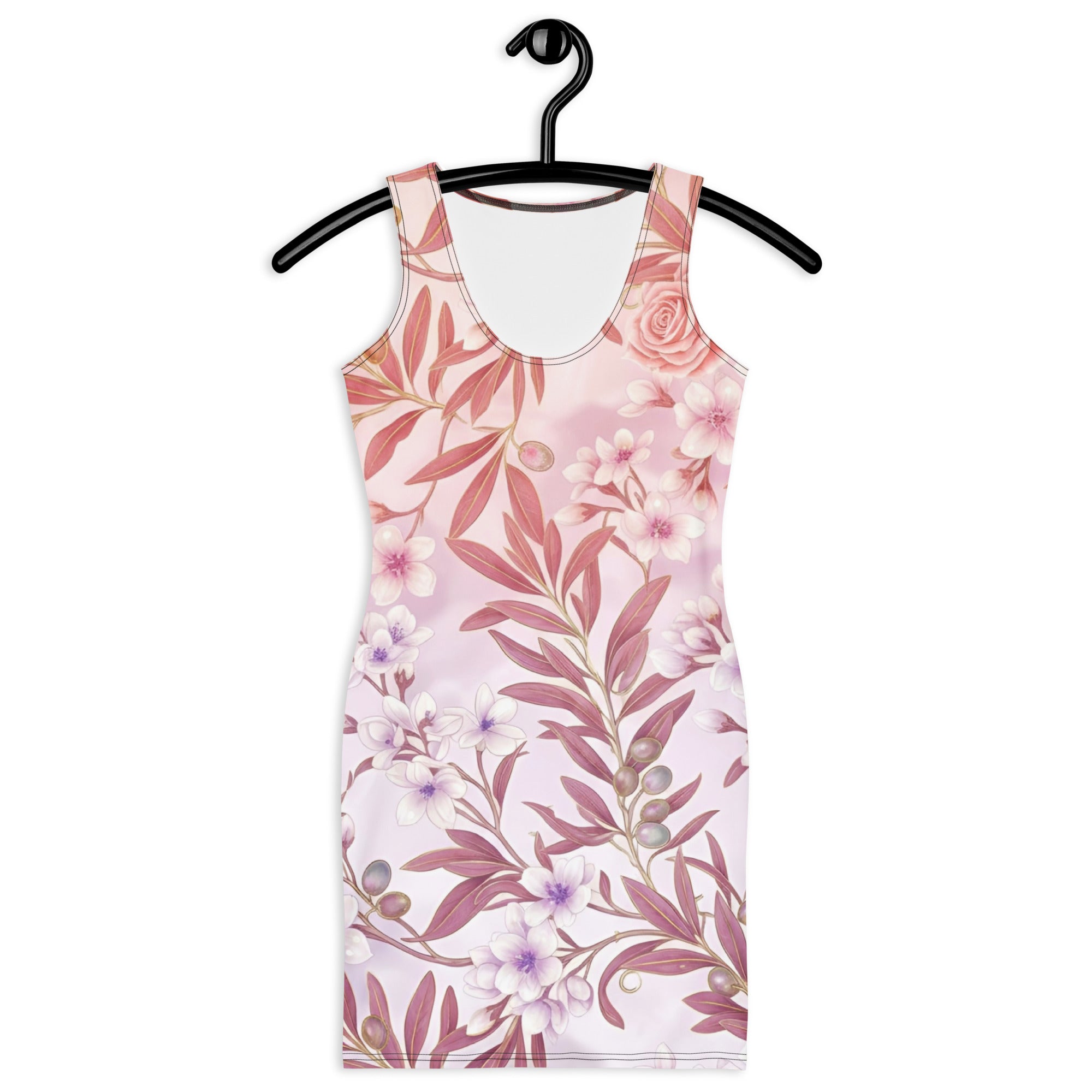 Bodycon dress - Blush Botanical Bodycon Dress – Romantic Pink Leaf Print Sleek Fit by printfluence.net
