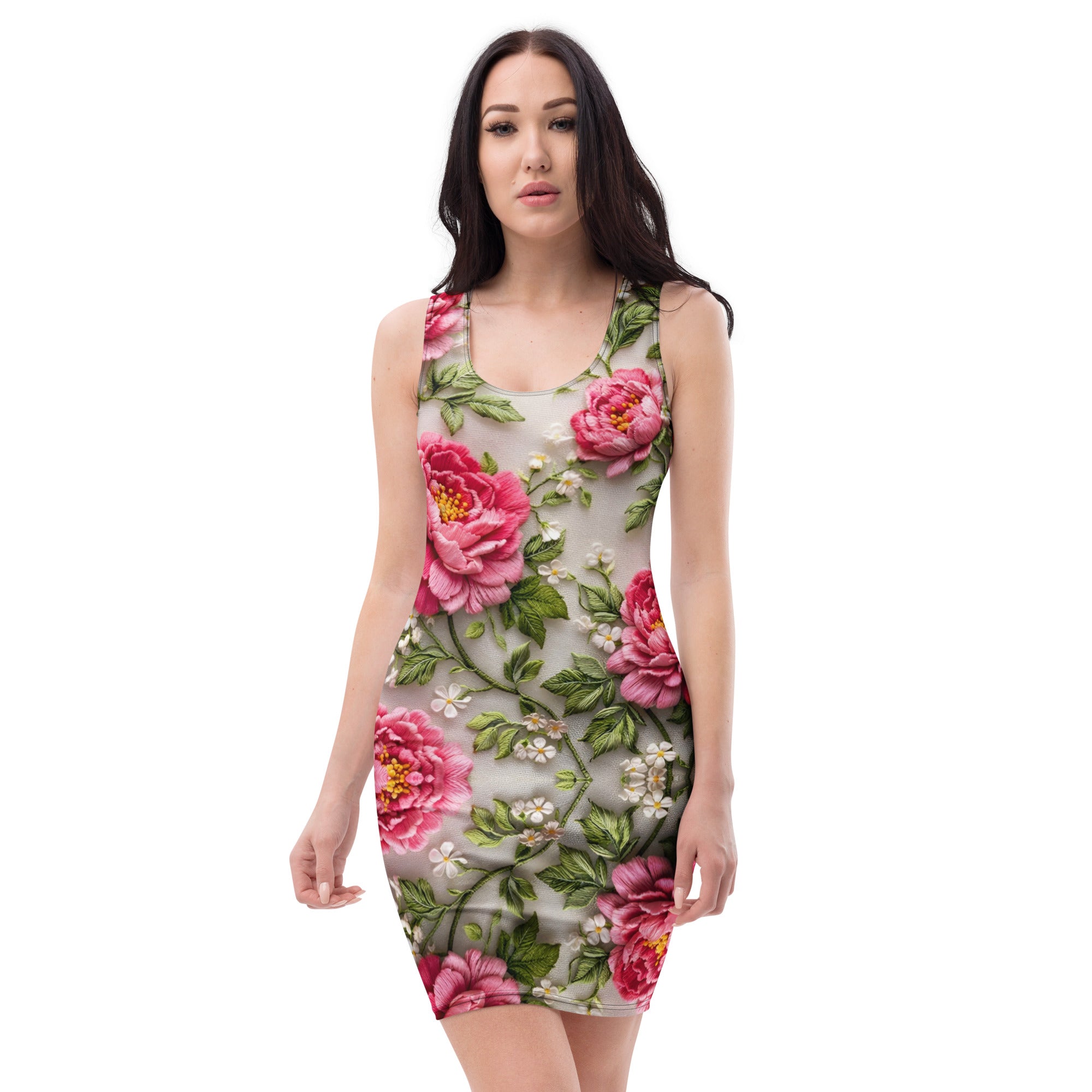 Bodycon dress - Geranium Bloom Bodycon Dress – Vibrant Floral Women's Fitted Style by printfluence.net