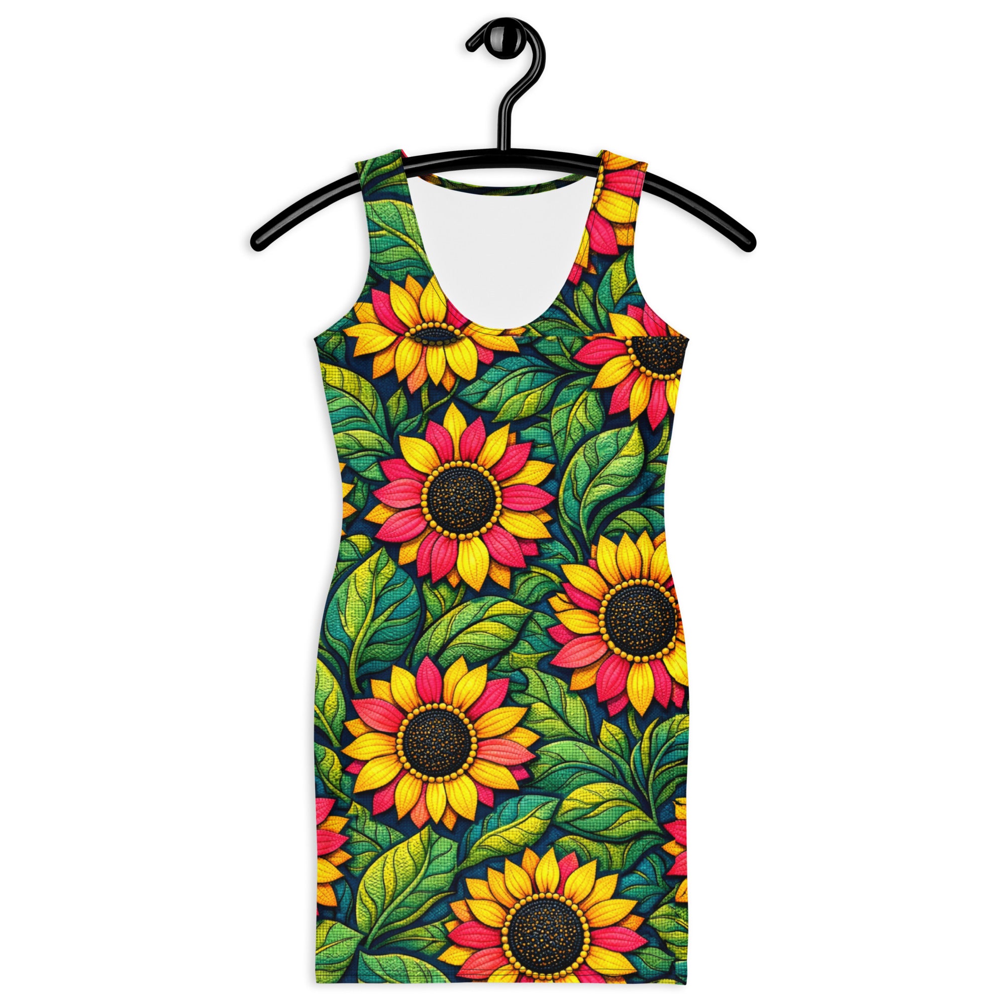 Bodycon dress - Sunflower Bloom Bodycon Dress – Vibrant Yellow Pink Floral Pattern Midi by printfluence.net