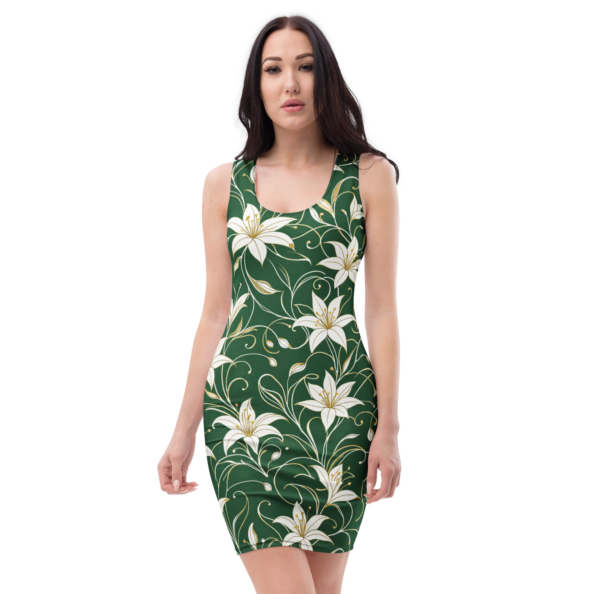 Bodycon dress - Lily Elegance T-Shirt – Unisex Green Gold Floral Heavyweight Tee by printfluence.net