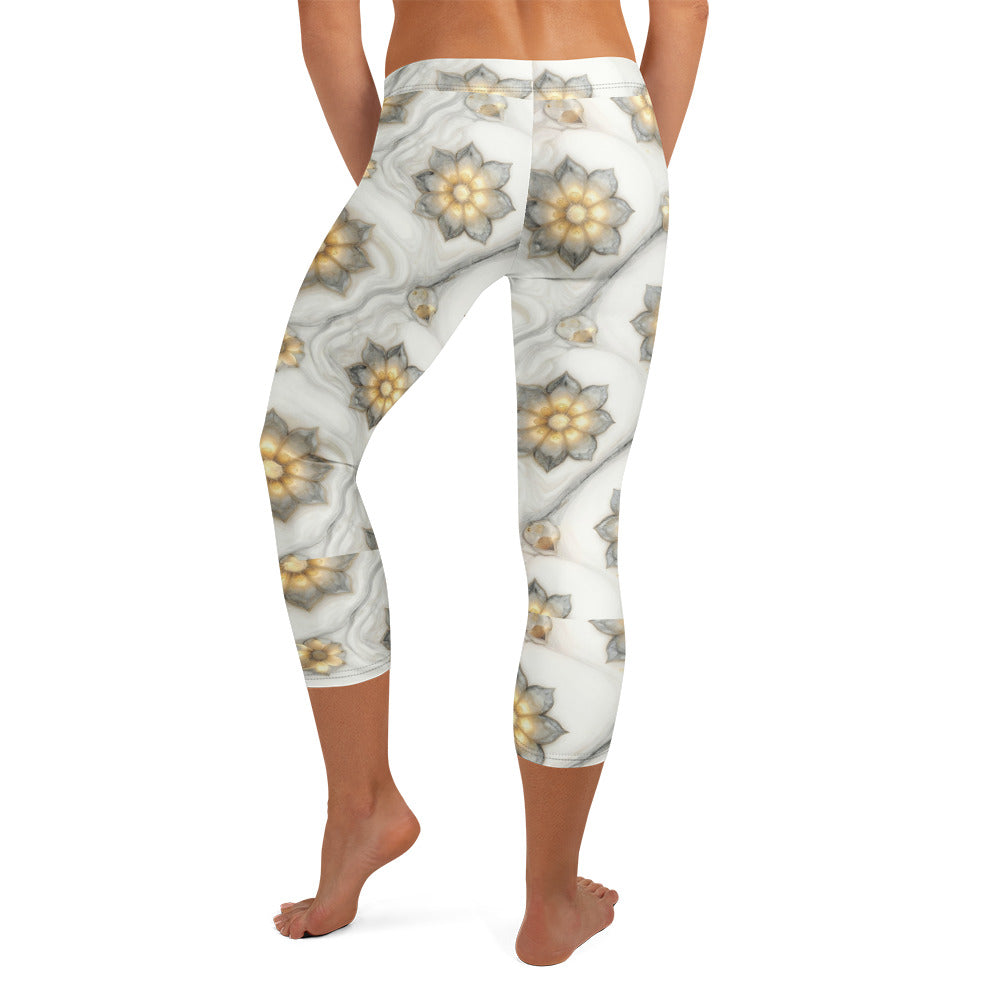 Capri Leggings - Soft Glow Flower Capri Leggings – Everyday Luxe Vibes by printfluence.net