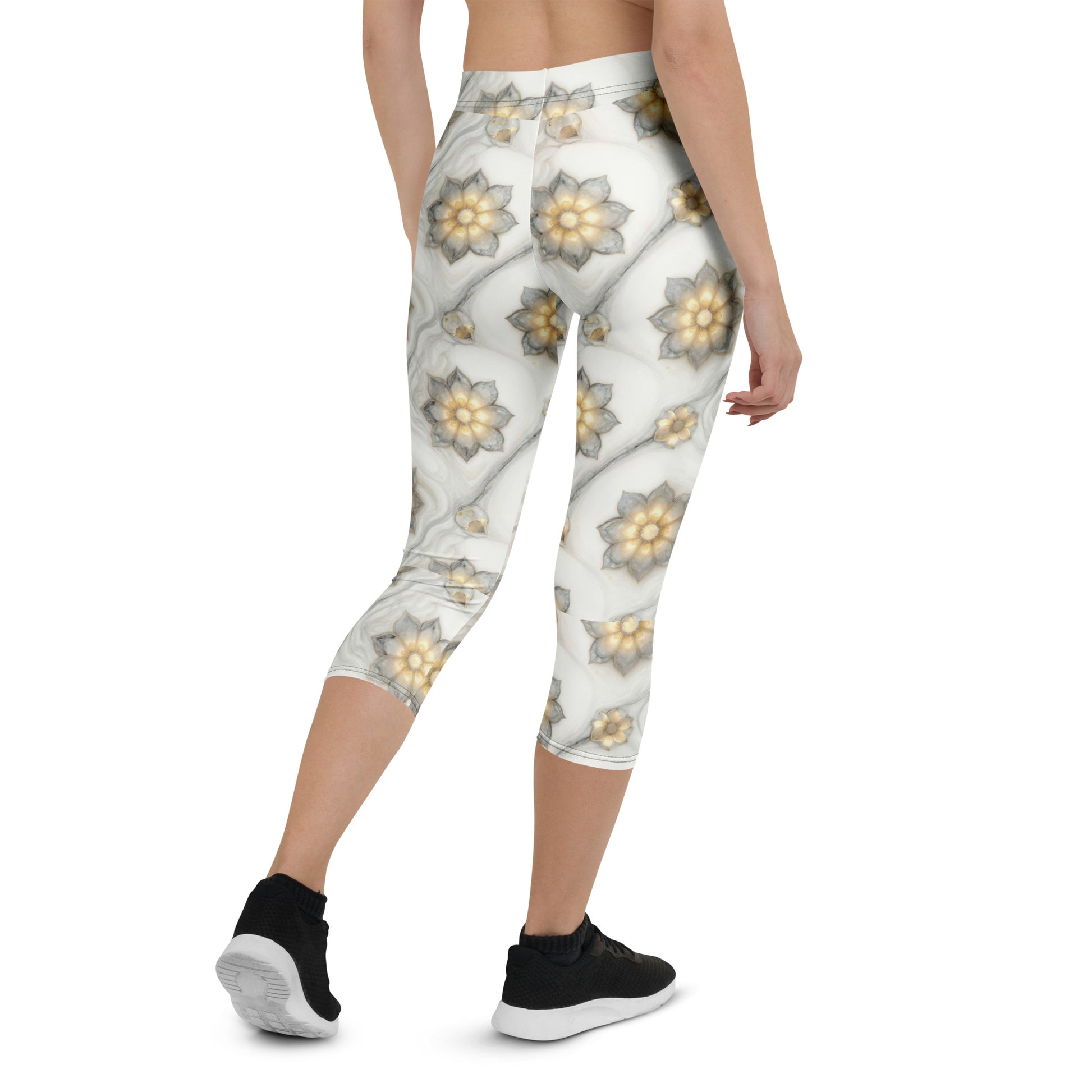 Capri Leggings - Soft Glow Flower Capri Leggings – Everyday Luxe Vibes by printfluence.net