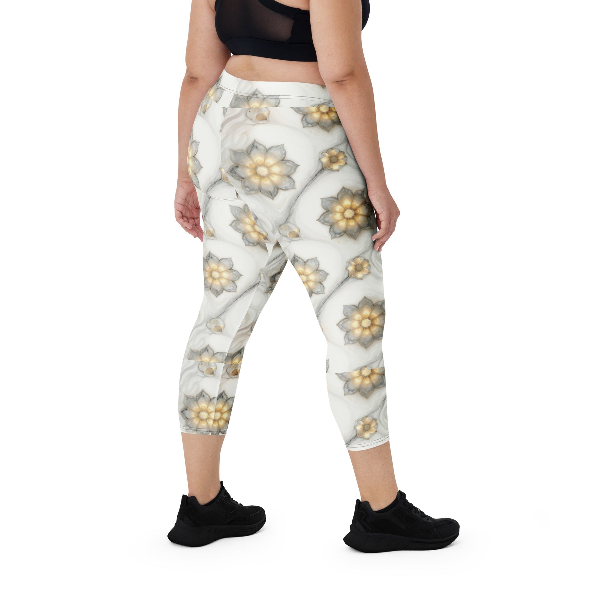 Capri Leggings - Soft Glow Flower Capri Leggings – Everyday Luxe Vibes by printfluence.net