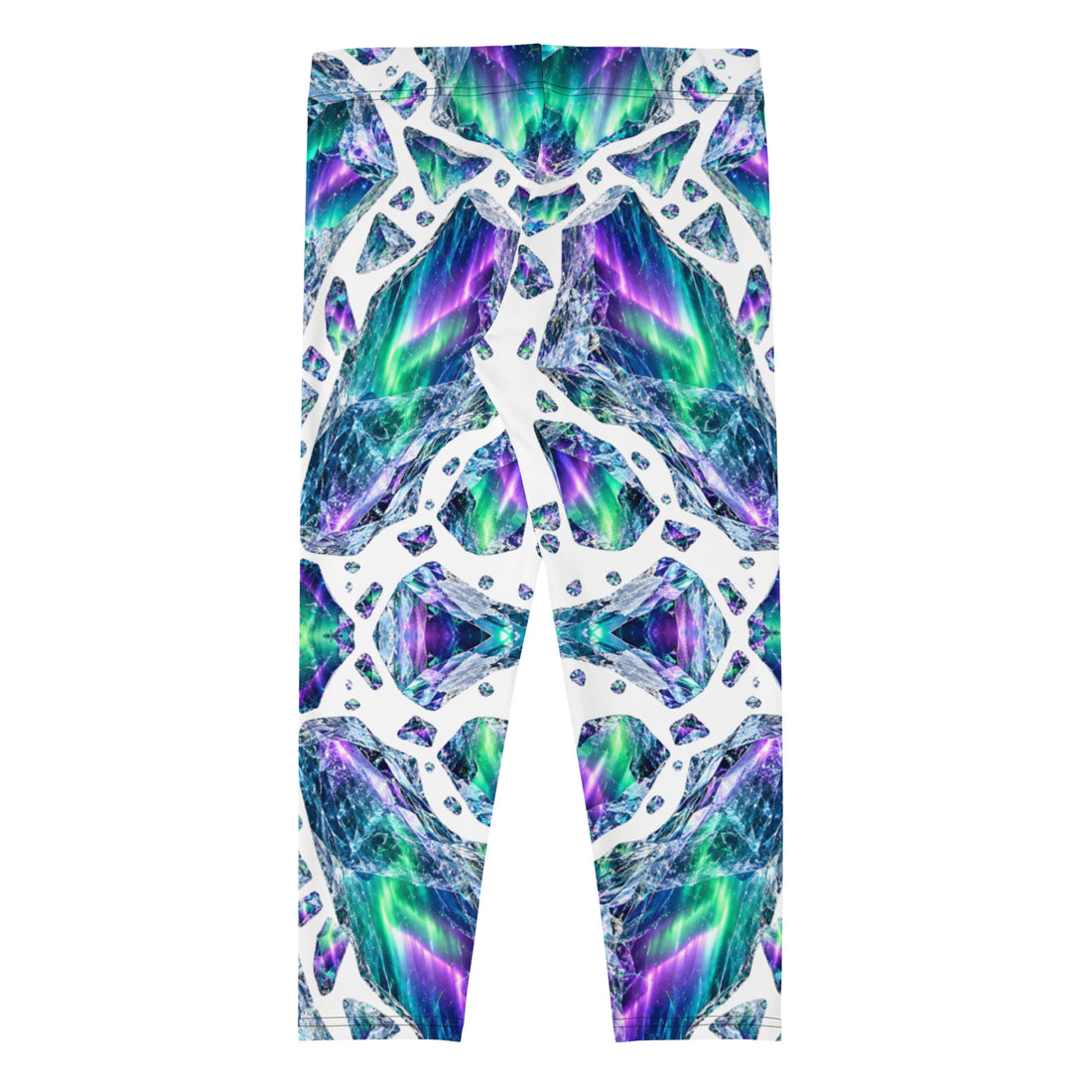 Heritage Bloom Lovers | All-Over Print Capri Leggings — Luminous Aurora Borealis Ice Crystal Pattern by printfluence