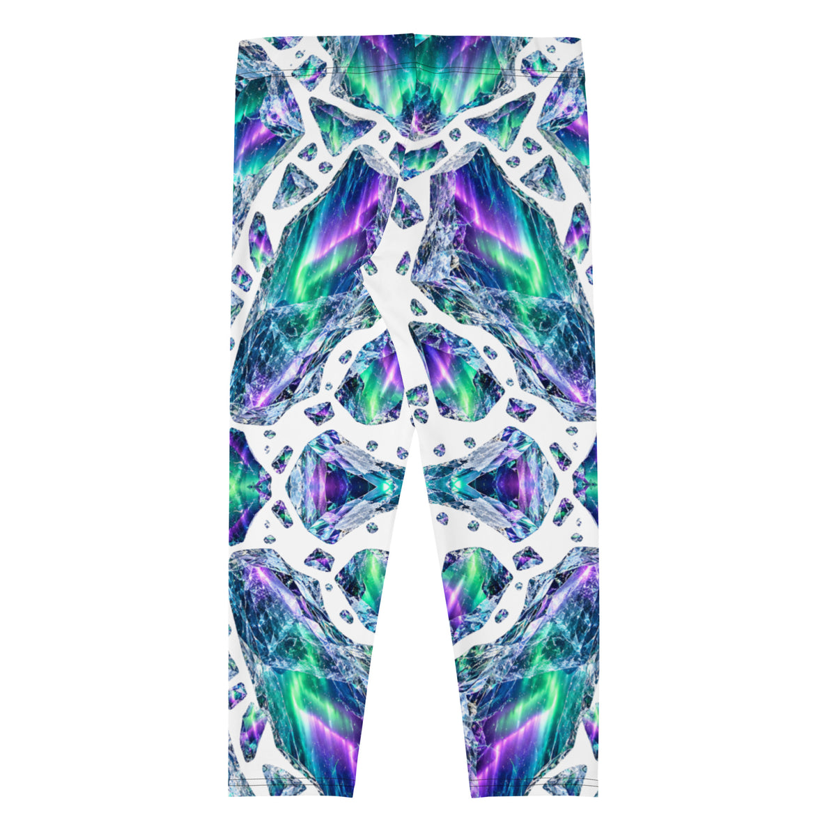 Heritage Bloom Lovers | All-Over Print Capri Leggings — Luminous Aurora Borealis Ice Crystal Pattern by printfluence