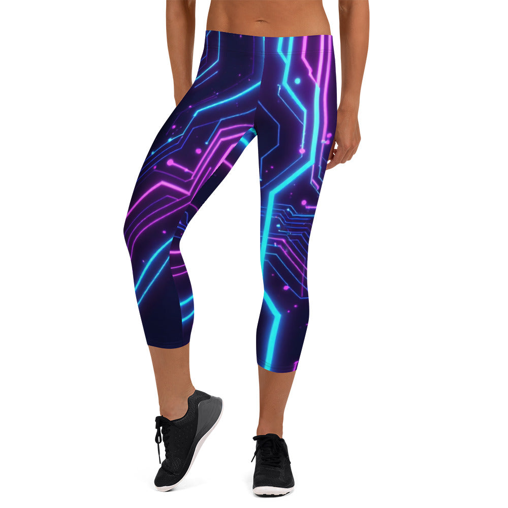 Capri Leggings - Neon Edge Capri Leggings – Cyber Power for Elite Visionaries by printfluence.net
