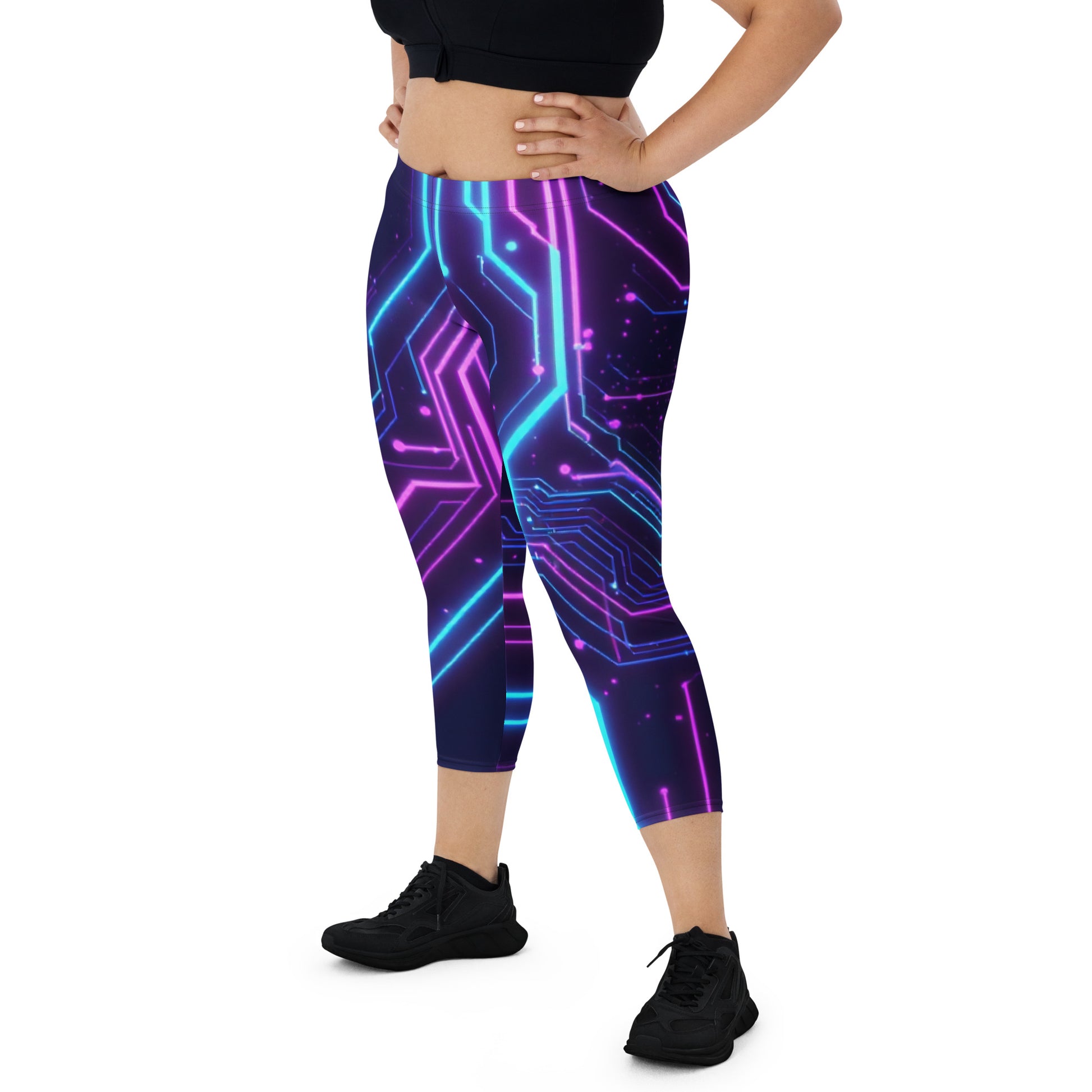 Capri Leggings - Neon Edge Capri Leggings – Cyber Power for Elite Visionaries by printfluence.net