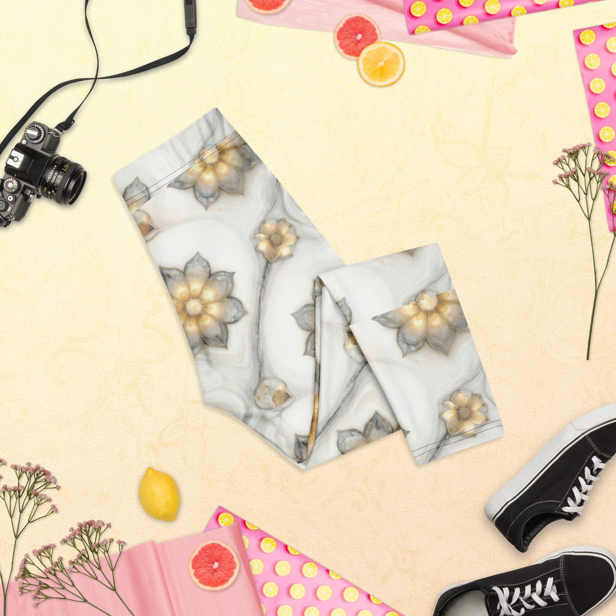 Capri Leggings - Soft Glow Flower Capri Leggings – Everyday Luxe Vibes by printfluence.net