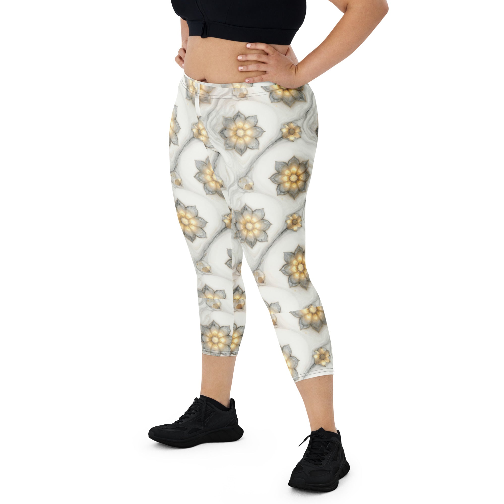 Capri Leggings - Soft Glow Flower Capri Leggings – Everyday Luxe Vibes by printfluence.net