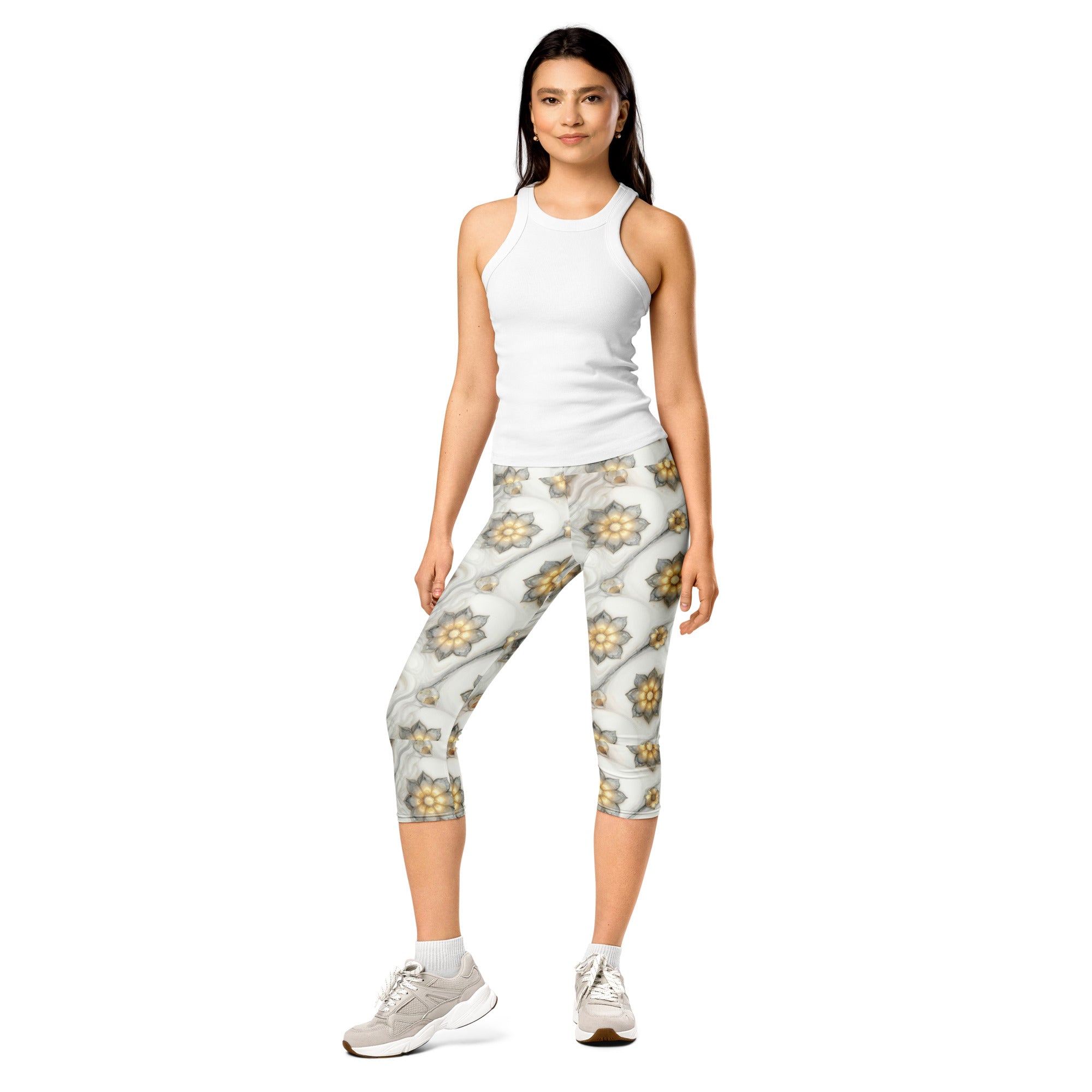 Capri Leggings - Soft Glow Flower Capri Leggings – Everyday Luxe Vibes by printfluence.net