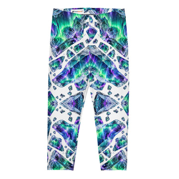 Heritage Bloom Lovers | All-Over Print Capri Leggings — Luminous Aurora Borealis Ice Crystal Pattern by printfluence