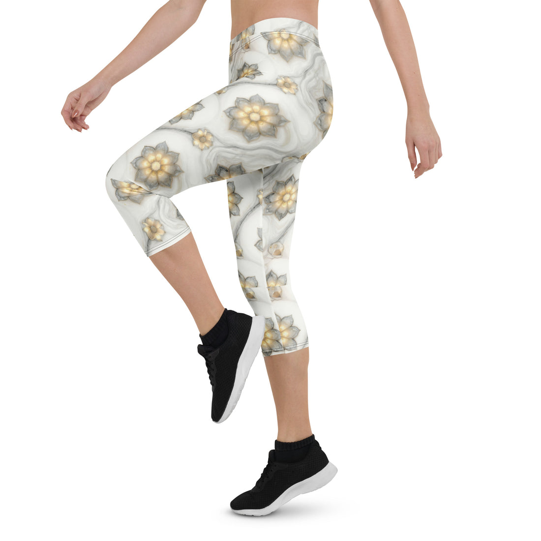 Capri Leggings - Soft Glow Flower Capri Leggings – Everyday Luxe Vibes by printfluence.net