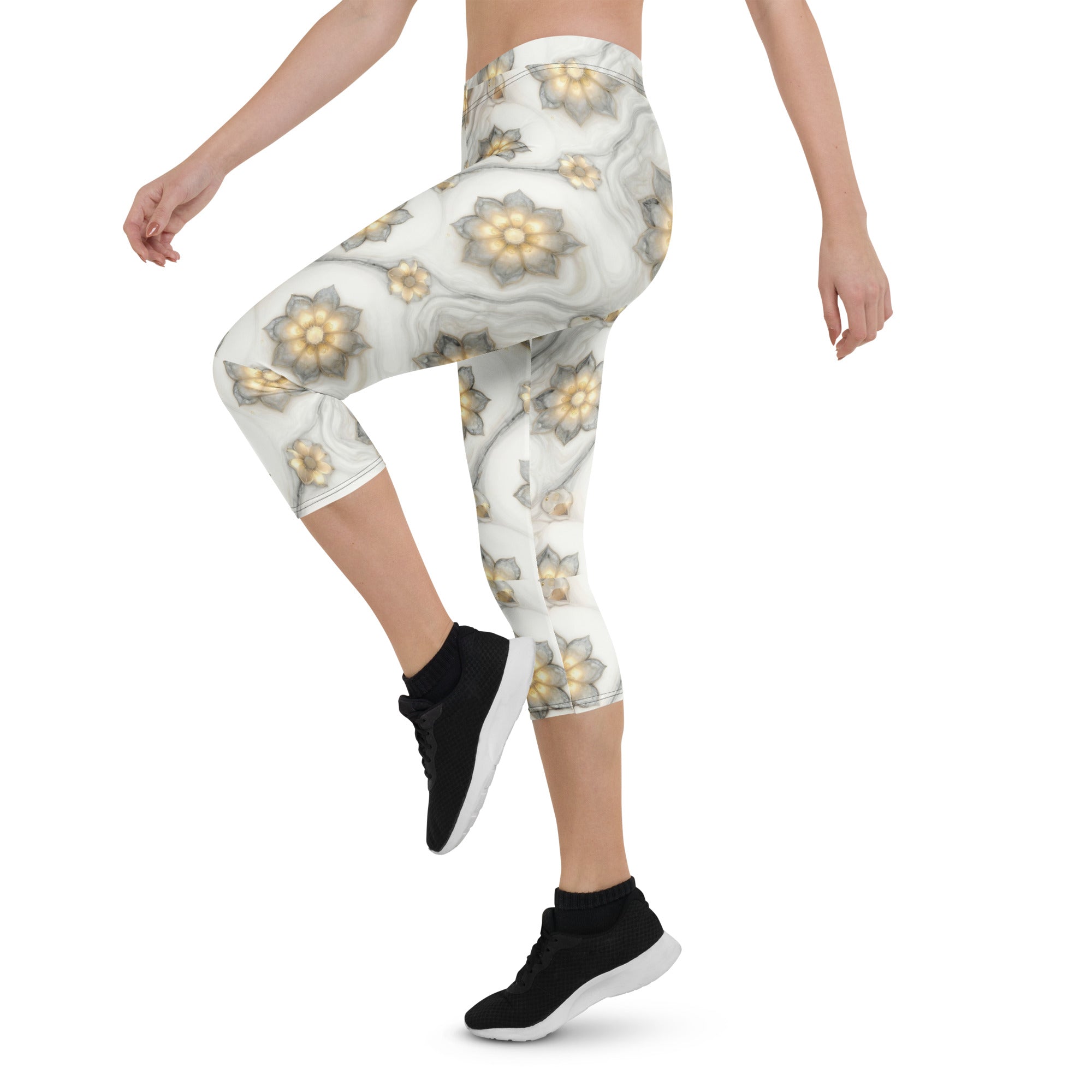 Capri Leggings - Soft Glow Flower Capri Leggings – Everyday Luxe Vibes by printfluence.net
