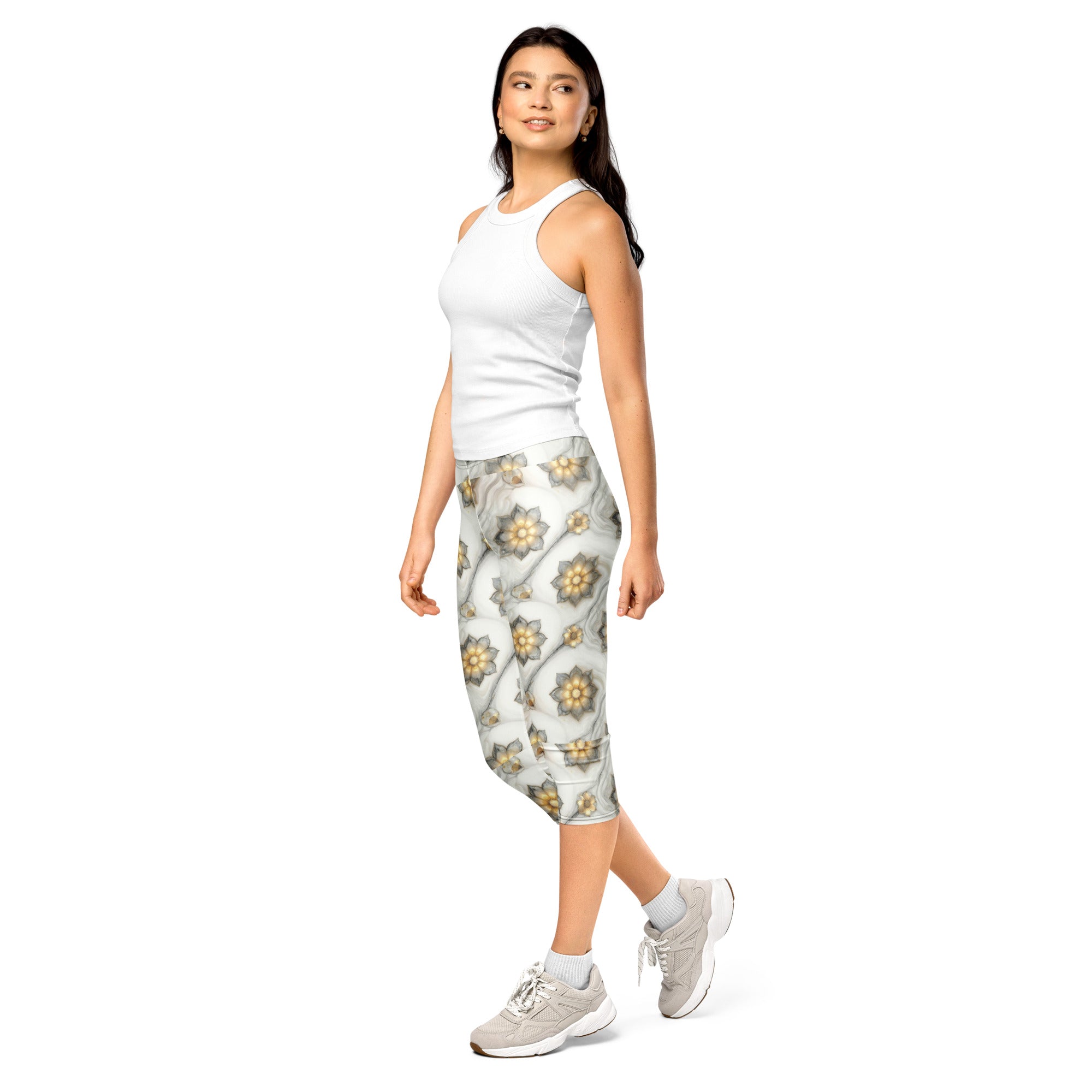 Capri Leggings - Soft Glow Flower Capri Leggings – Everyday Luxe Vibes by printfluence.net