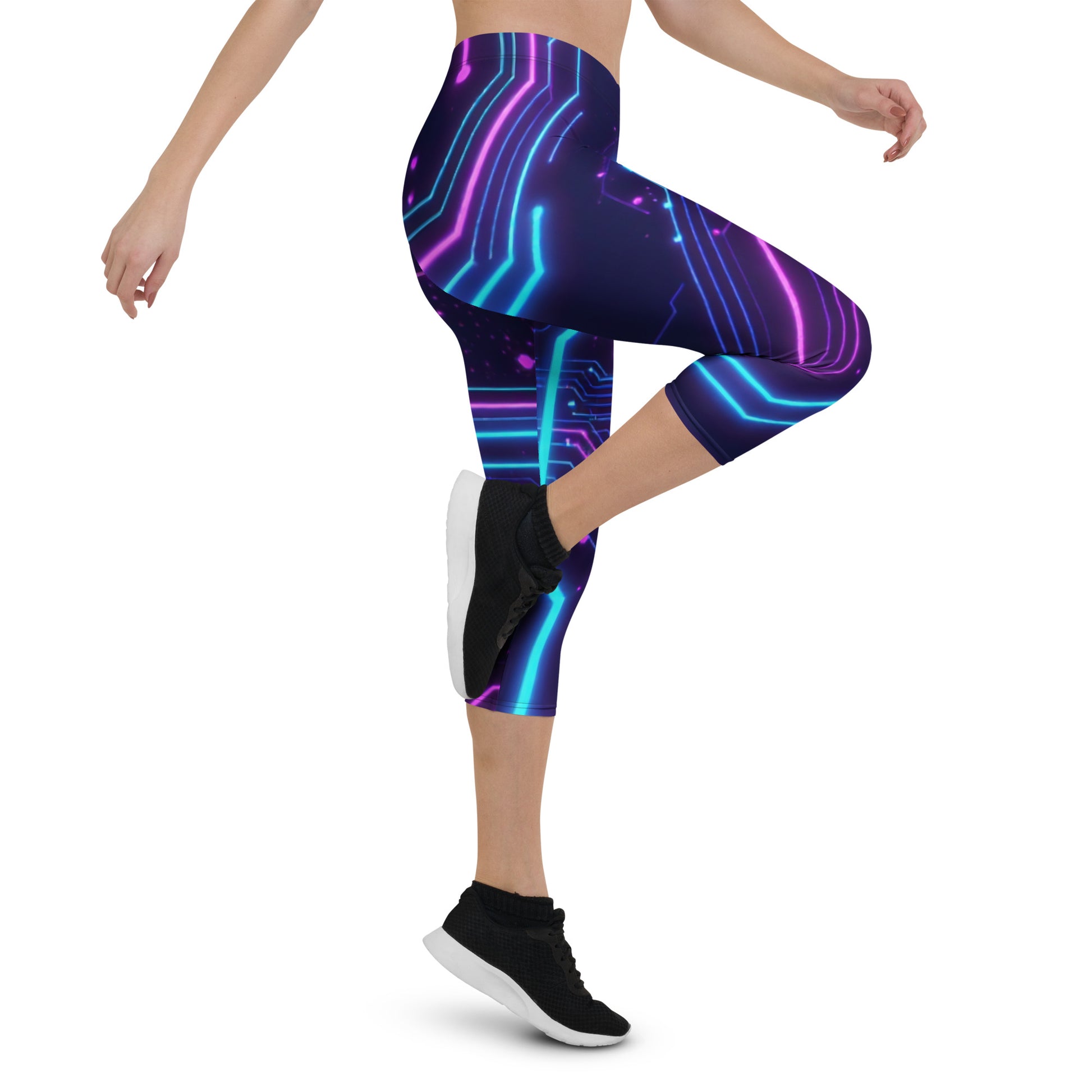 Capri Leggings - Neon Edge Capri Leggings – Cyber Power for Elite Visionaries by printfluence.net