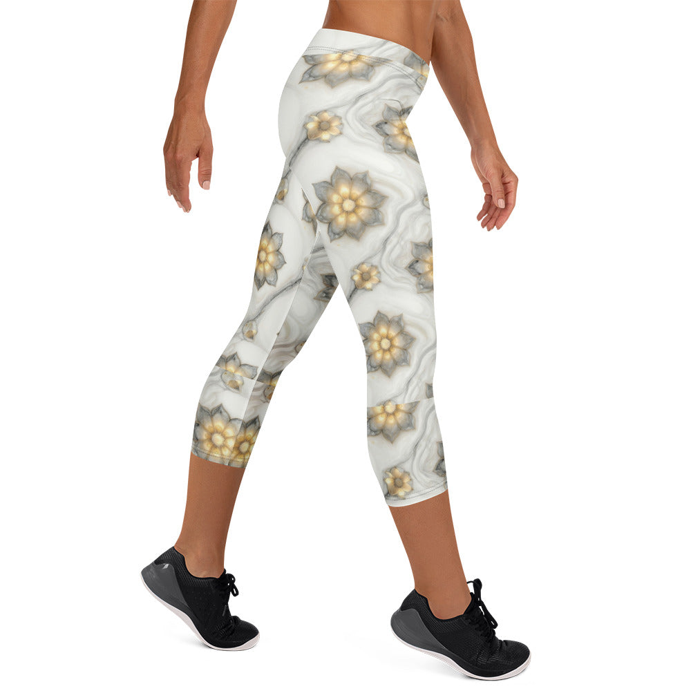 Capri Leggings - Soft Glow Flower Capri Leggings – Everyday Luxe Vibes by printfluence.net