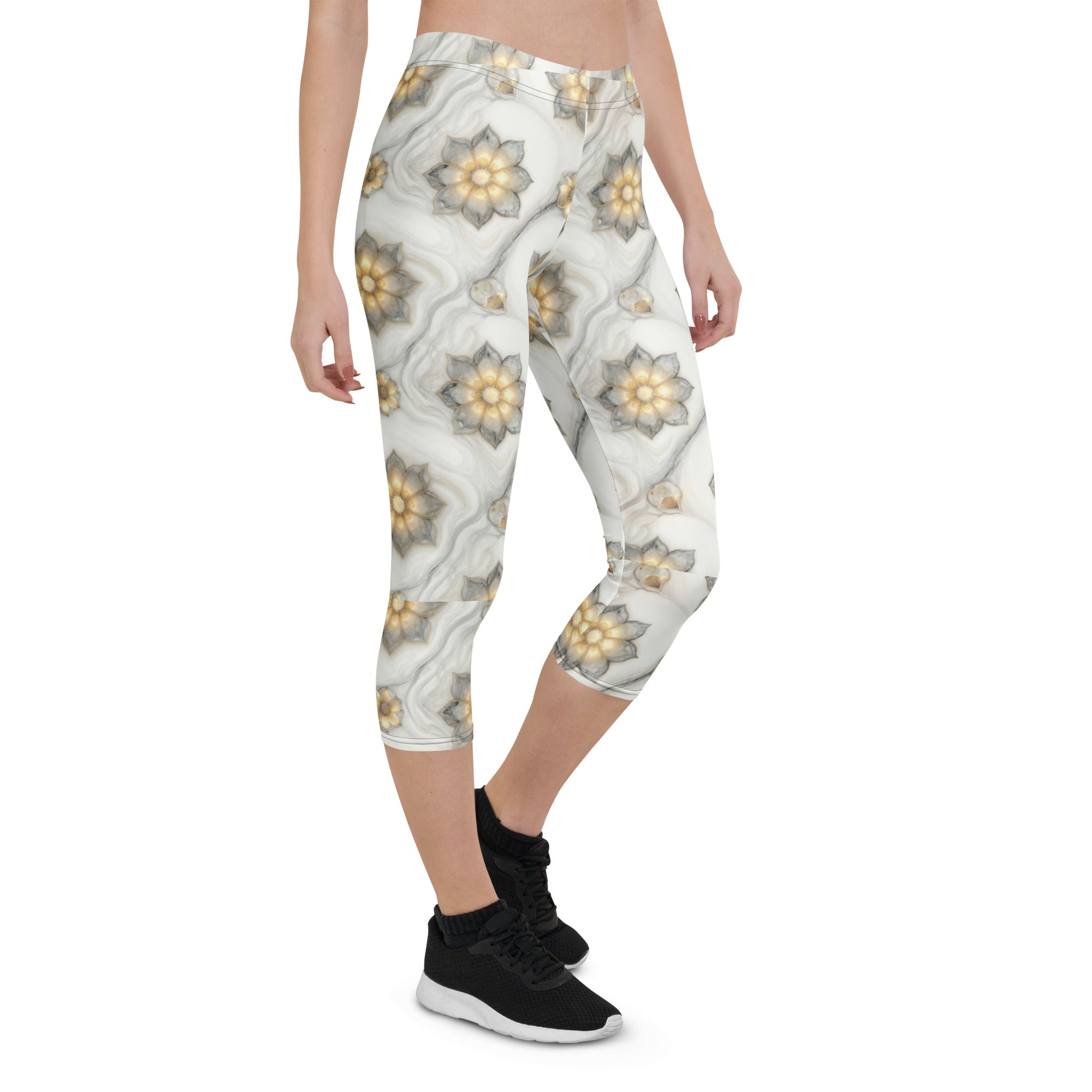 Capri Leggings - Soft Glow Flower Capri Leggings – Everyday Luxe Vibes by printfluence.net