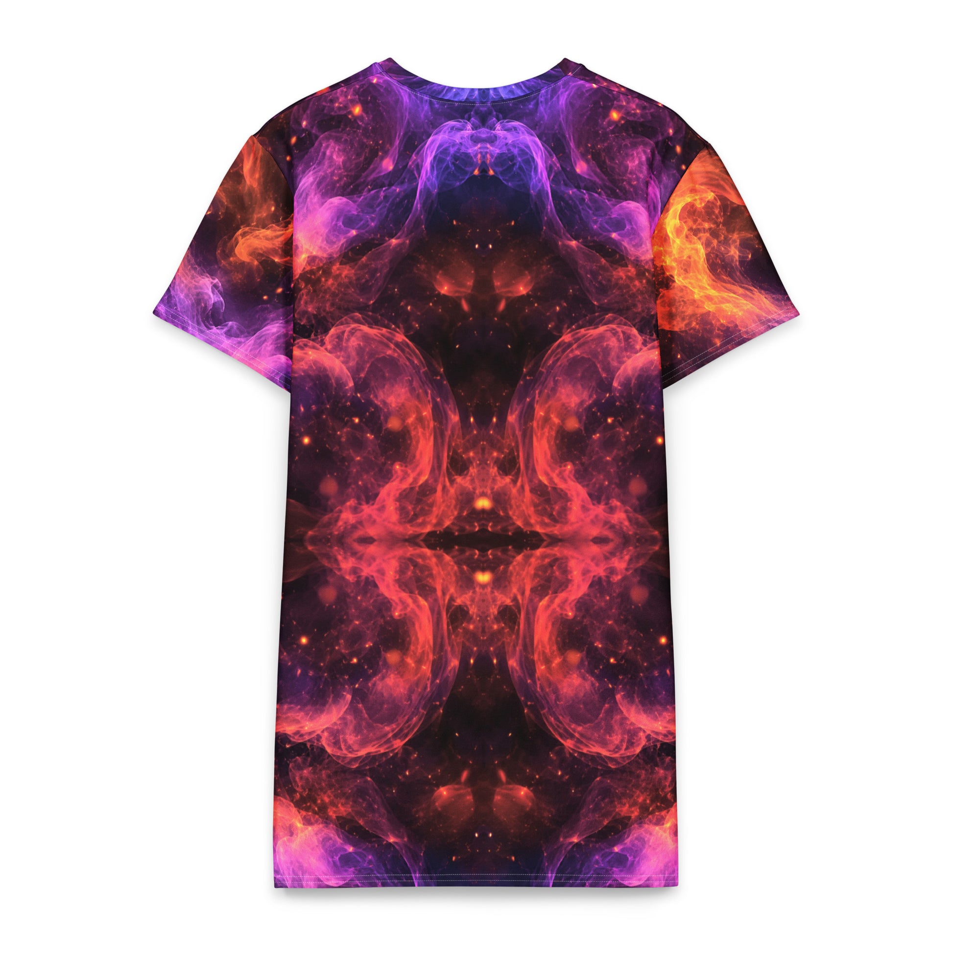 Cotton t-shirt dress - Cosmic Fire Nebula Magic - Vibrant Flame & Purple Smoke by printfluence.net
