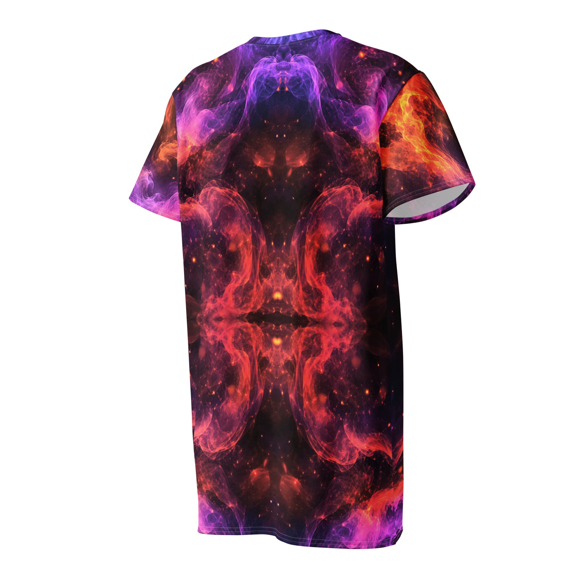 Cotton t-shirt dress - Cosmic Fire Nebula Magic - Vibrant Flame & Purple Smoke by printfluence.net