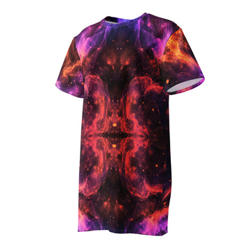 Cotton t-shirt dress - Cosmic Fire Nebula Magic - Vibrant Flame & Purple Smoke by printfluence.net