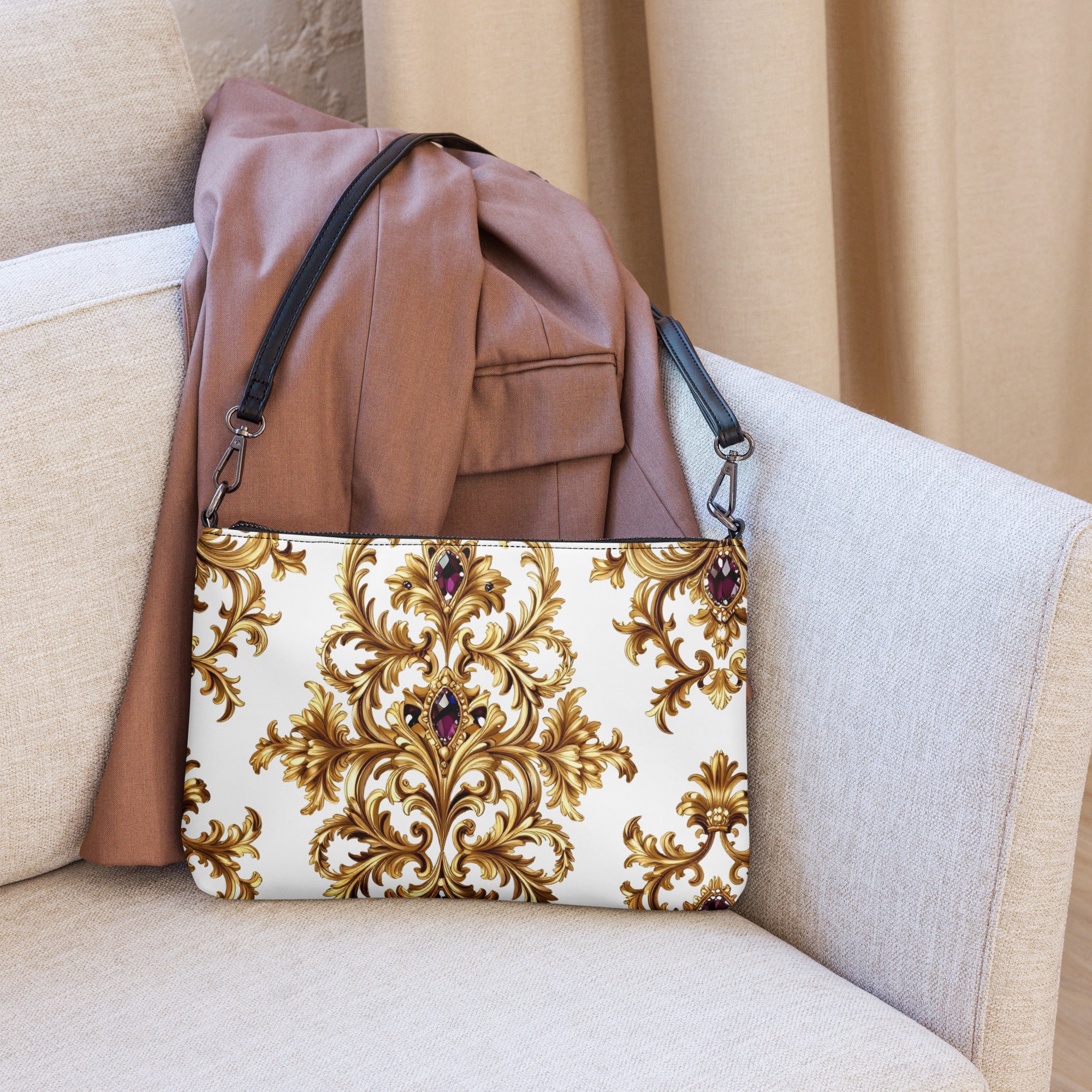 Crossbody bag - Purple Ruby Gem Crossbody Bag – Glam Golden Ornate Jewelry Fashion Tote by printfluence.net
