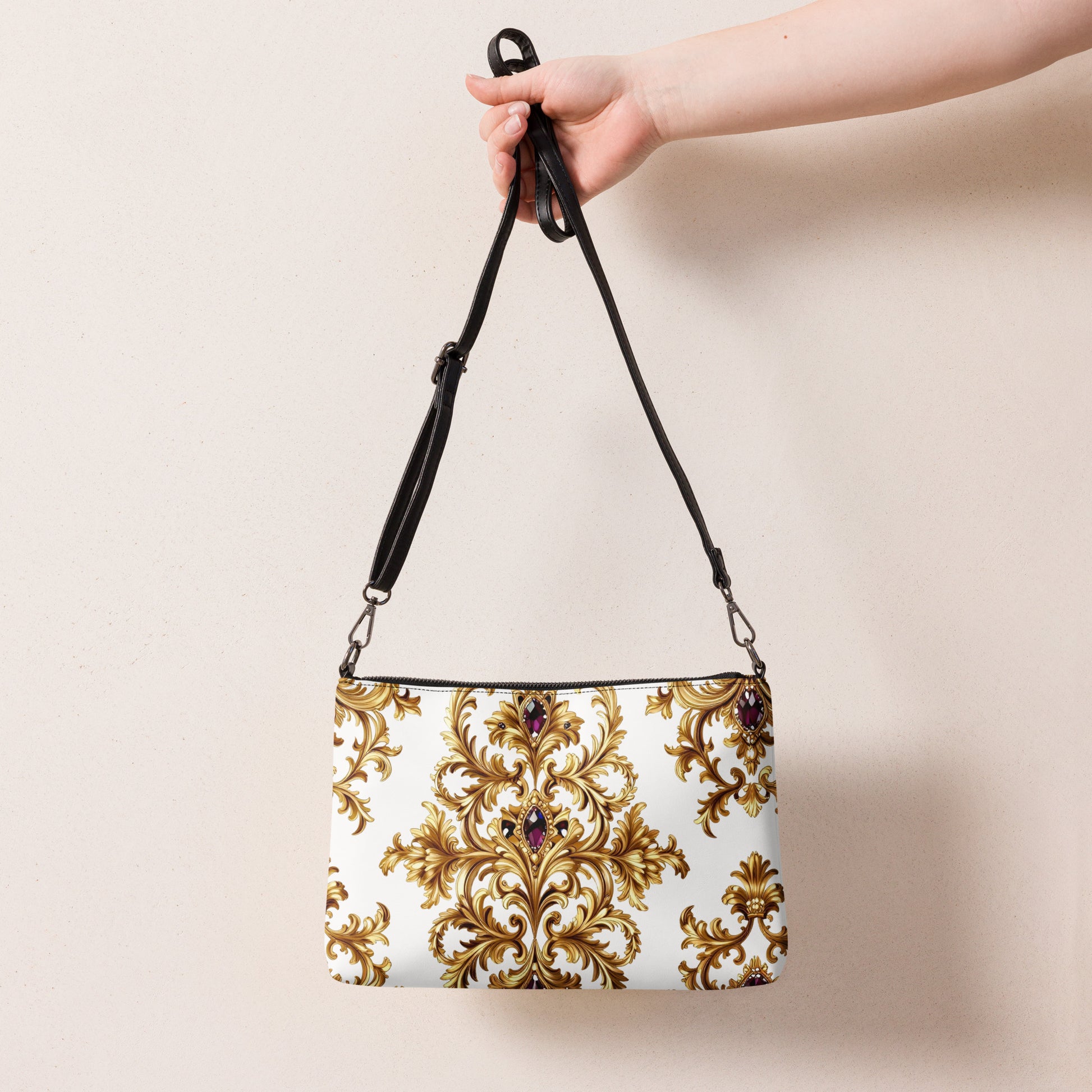 Crossbody bag - Purple Ruby Gem Crossbody Bag – Glam Golden Ornate Jewelry Fashion Tote by printfluence.net